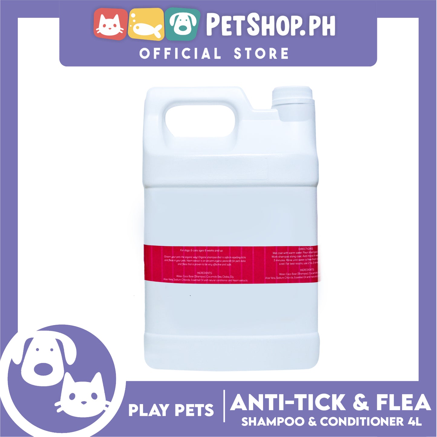 Play Pets Pampered Pooch Anti-Tick And Flea Shampoo And Conditioner 4000ml Premium Organic, Safe Repelling Ticks And Fleas In Your Pets