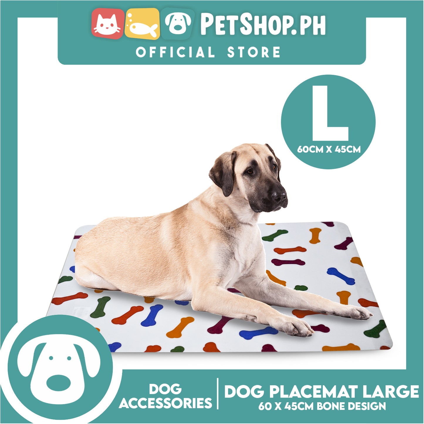 Pet Food Pad Placemat Large Bone Design For Dogs 60 x 45cm