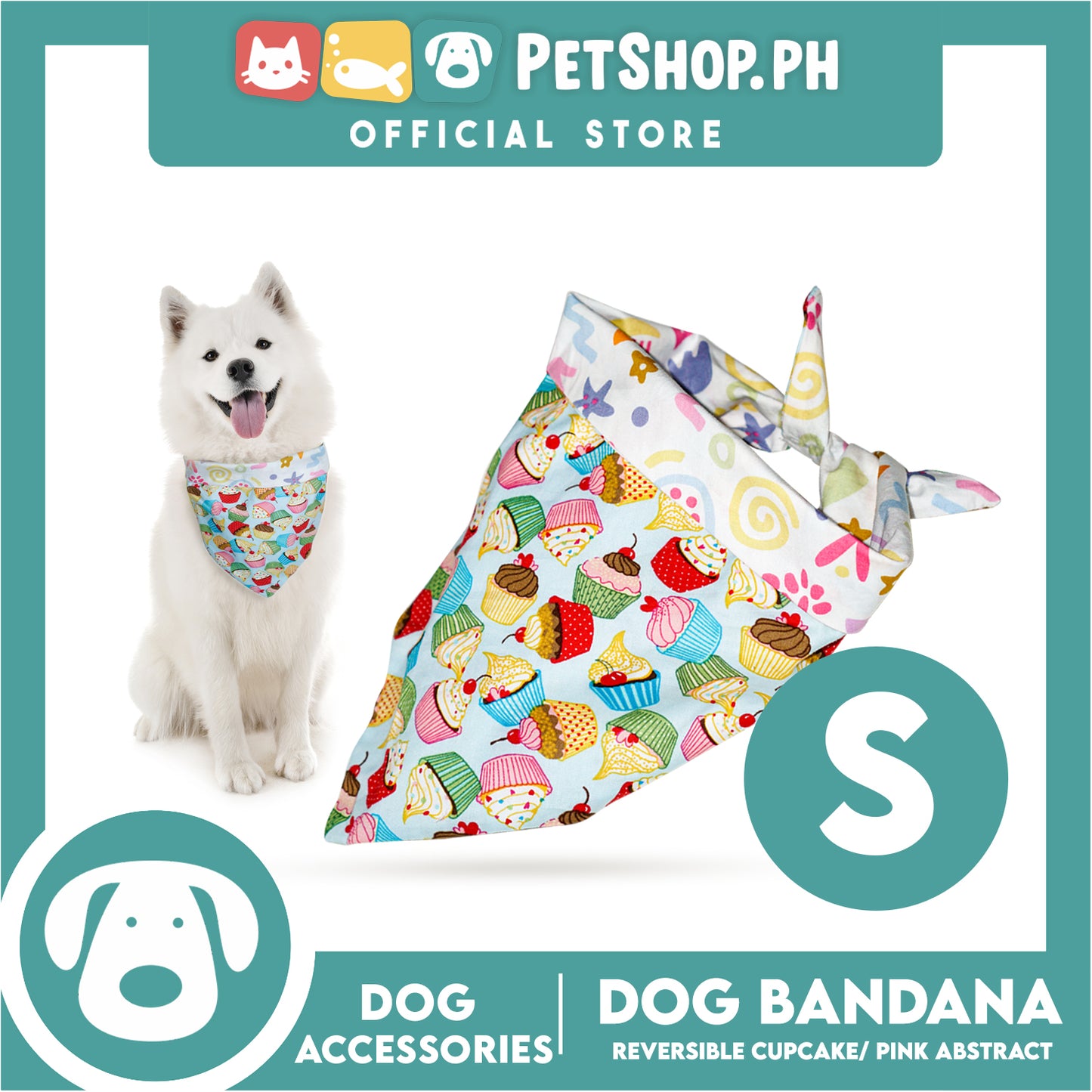 Dog Pet Bandana (Small) Reversible Cupcake / Pink Abstract Washable Scarf