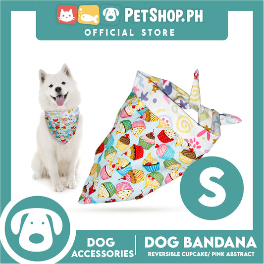 Dog Pet Bandana (Small) Reversible Cupcake / Pink Abstract Washable Scarf