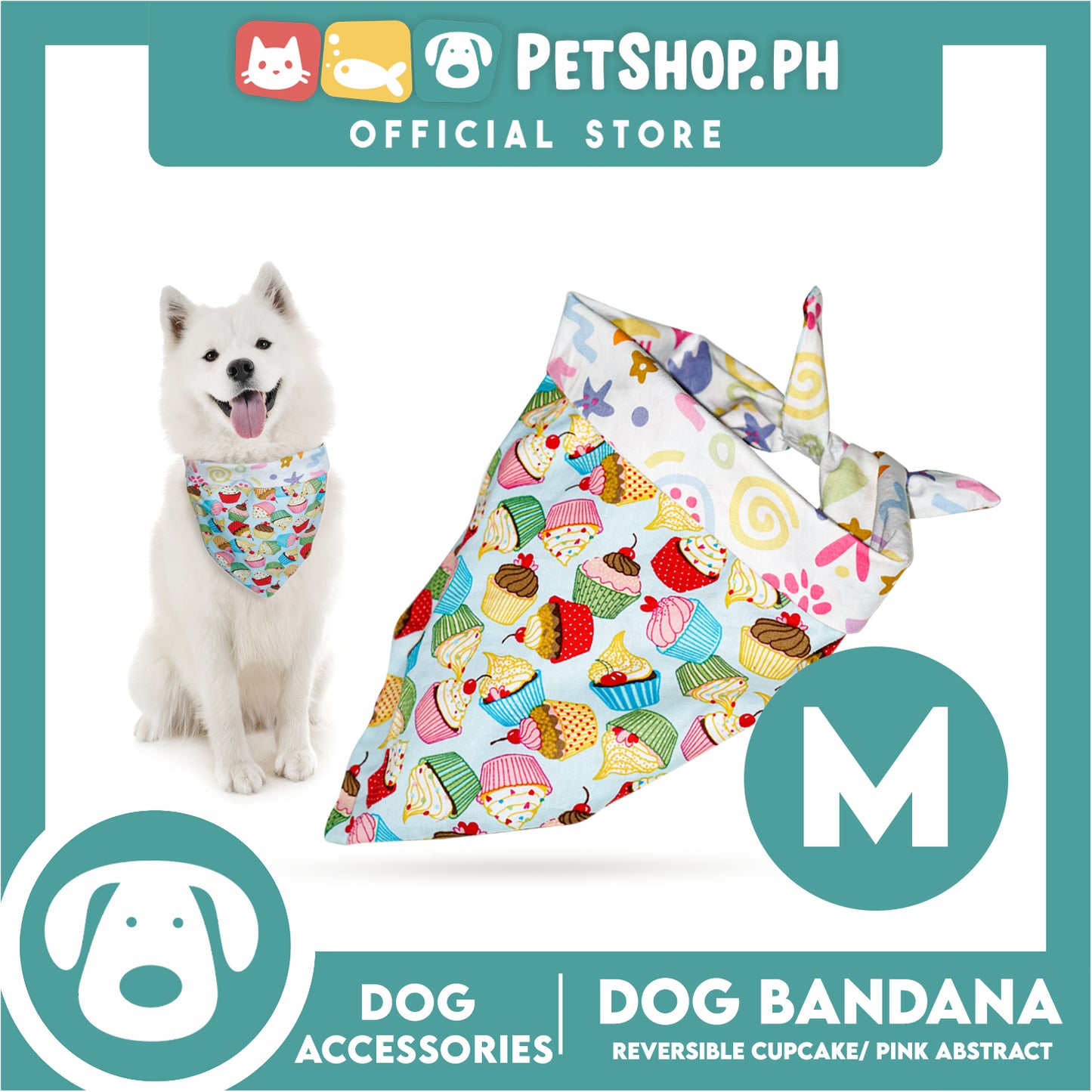 Dog Pet Bandana (Medium) Reversible Cupcake / Pink Abstract Washable Scarf