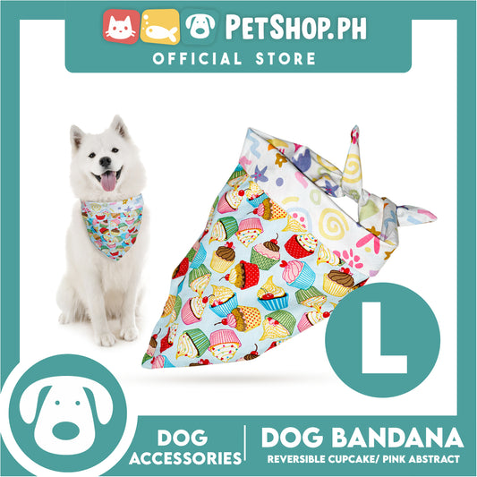 Dog Pet Bandana (Large) Reversible Cupcake / Pink Abstract Washable Scarf