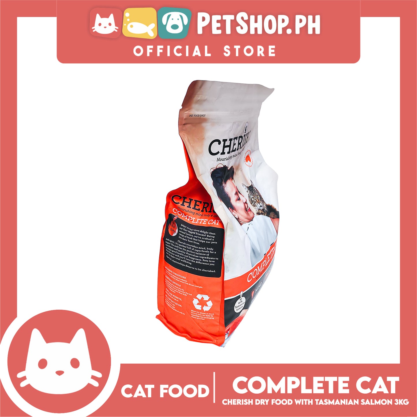 Cherish Nourishing Mind, Body And Spirit Complete Cat With Tasmanian Salmon 3kg High Protein And Low Carb For Vitality Cat Food, Cat Dry Food