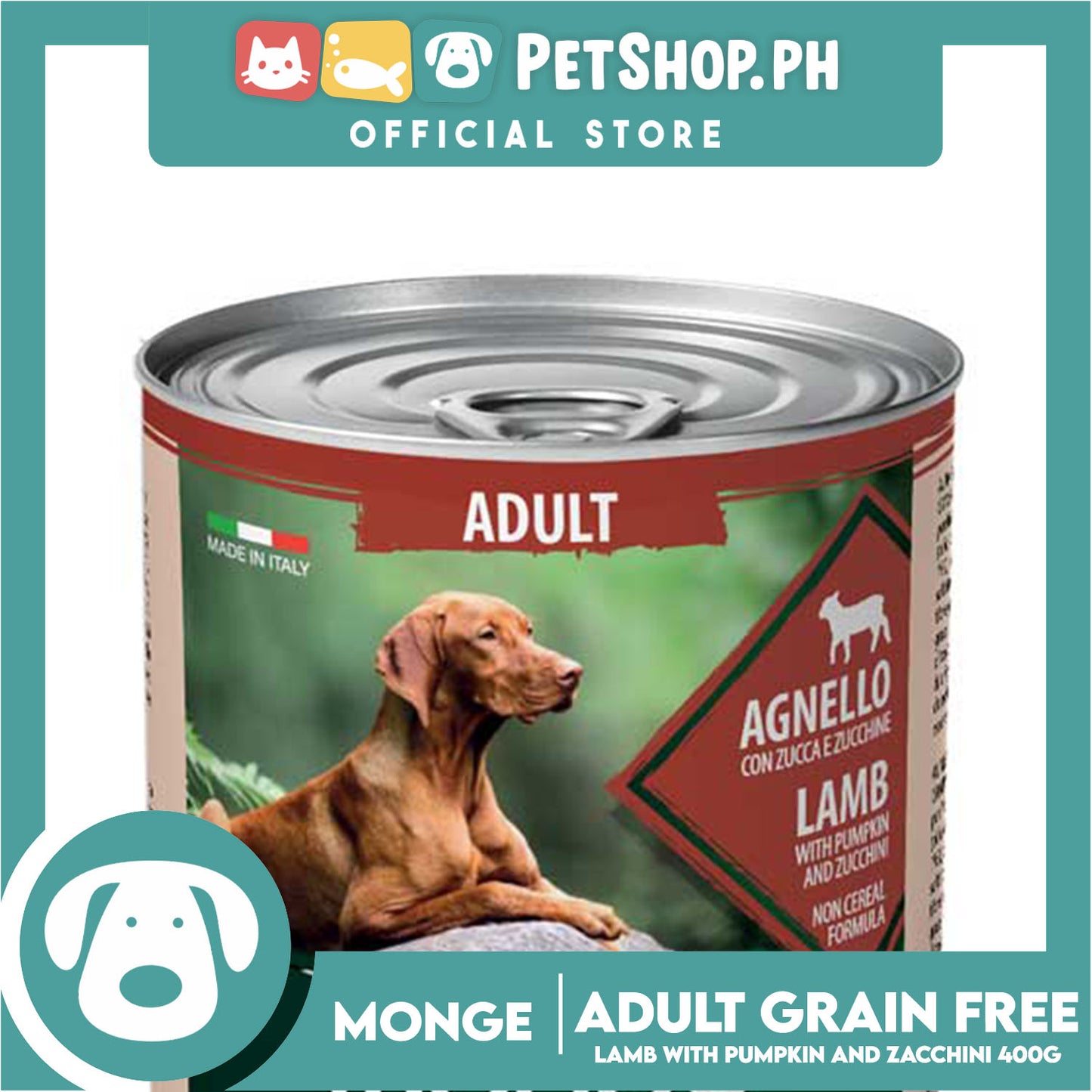 Monge Natural Superpremium BWild Feed The Instinct, Grain Free Wet Dog Food For Adult 400g (Agnello, Lamb) Chunks Irregular Cut In Gravy, Dog Canned Food