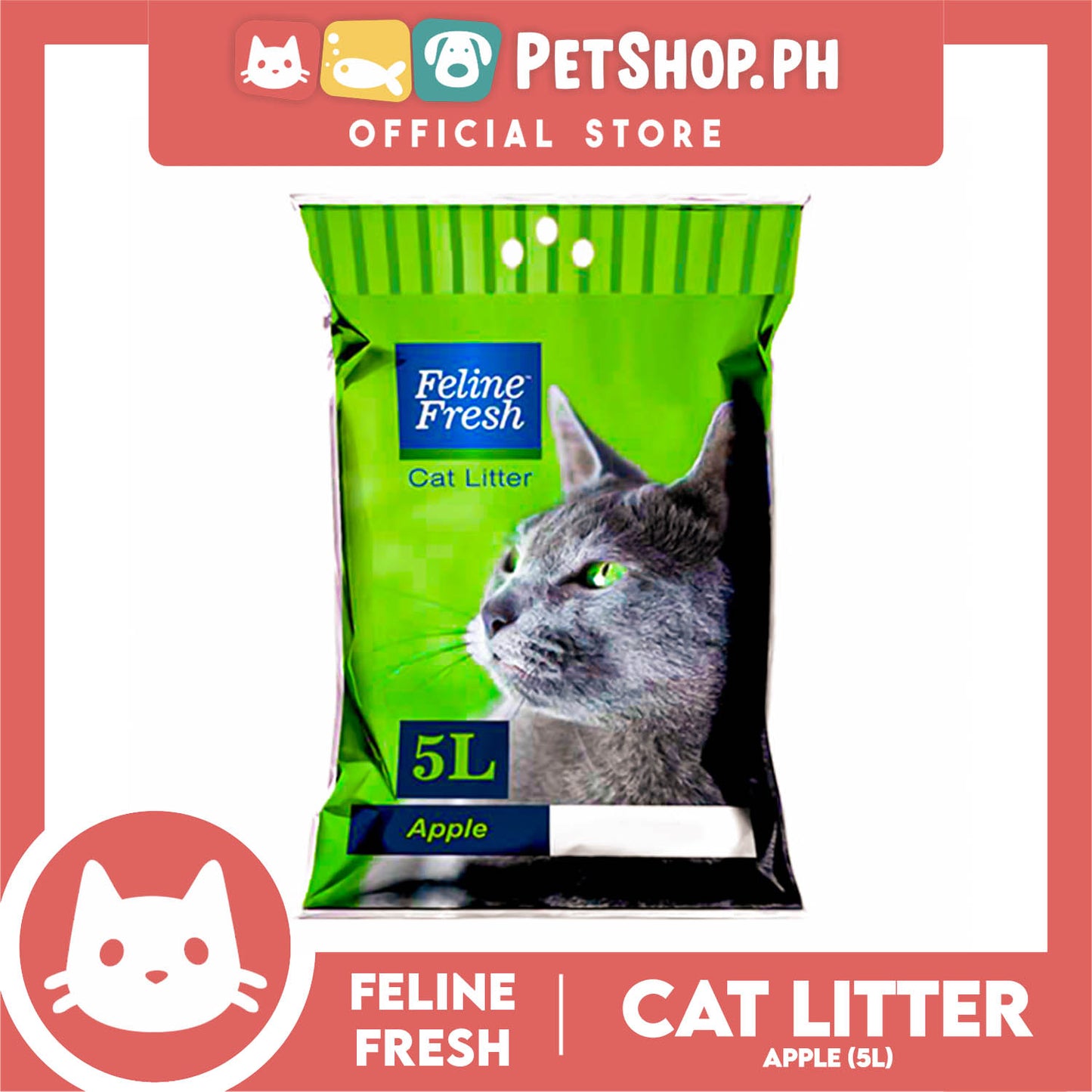 Feline Fresh Cat Litter Sand 5 Liters (Apple Scent) 99% Dust-Free, High Absorbency, Minimal Tracking For Cats Of All Ages