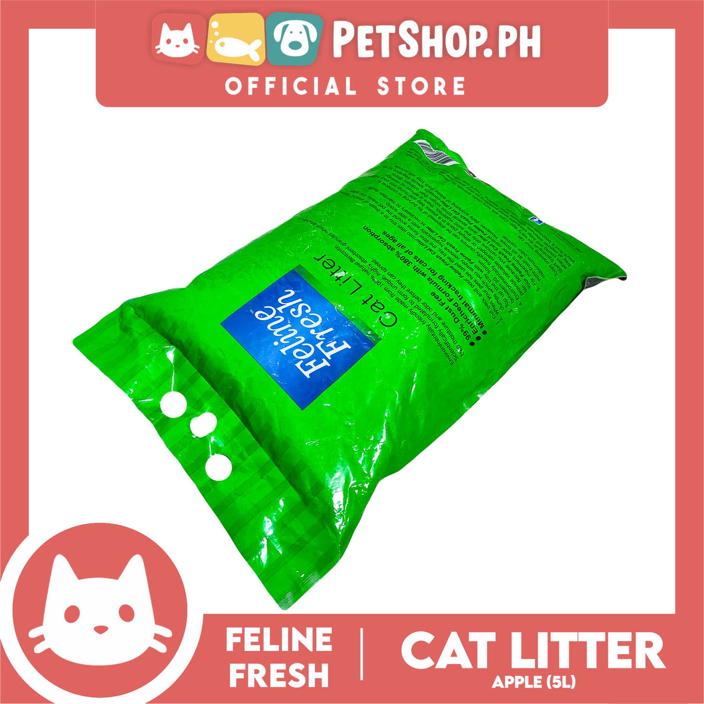 Feline Fresh Cat Litter Sand 5 Liters (Apple Scent) 99% Dust-Free, High Absorbency, Minimal Tracking For Cats Of All Ages