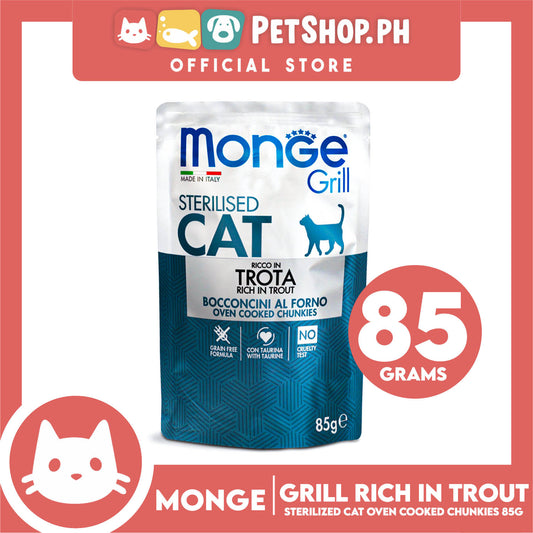 Monge Jelly Cat Pouch Grill For Sterilised Cats 85g (Trota, Rich In Trout) Cat Wet Food, Cat Pouch Food