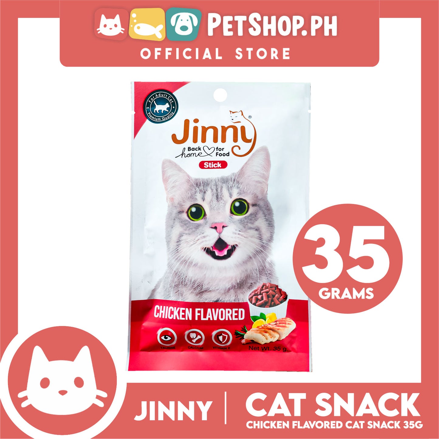 Jinny Cat Stick Treats 35g (Chicken Flavored) Cat Food, Cat Snacks