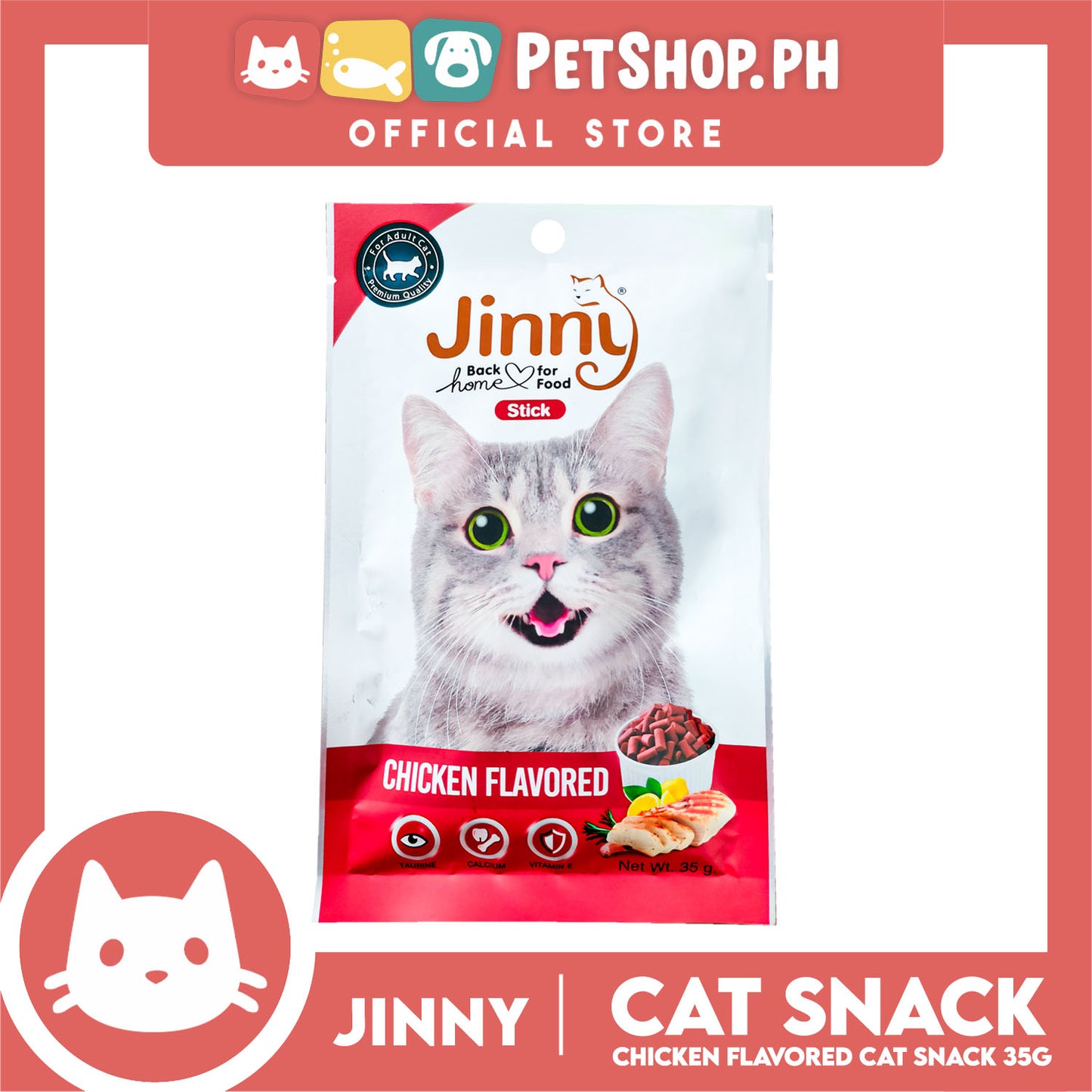 Jinny Cat Stick Treats 35g (Chicken Flavored) Cat Food, Cat Snacks