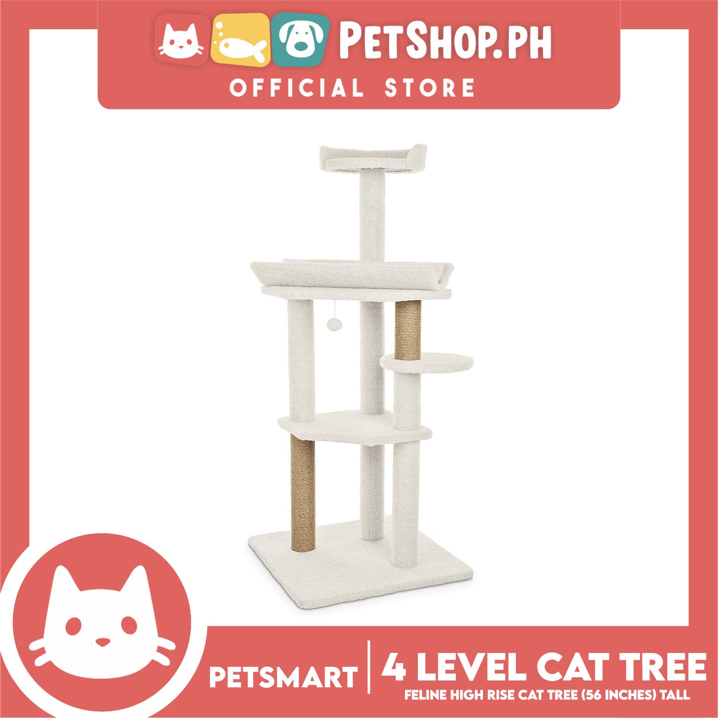 Cat Scratcher Feline High Rise 4-Level Cat Tree Tower Condo 24L x 24W x 56H (Roman 2887709) Premium Cats Scratcher Sisal Scratch, Pet Furniture Cats, Cats Climbing Tower, Pet Cats Scratcher