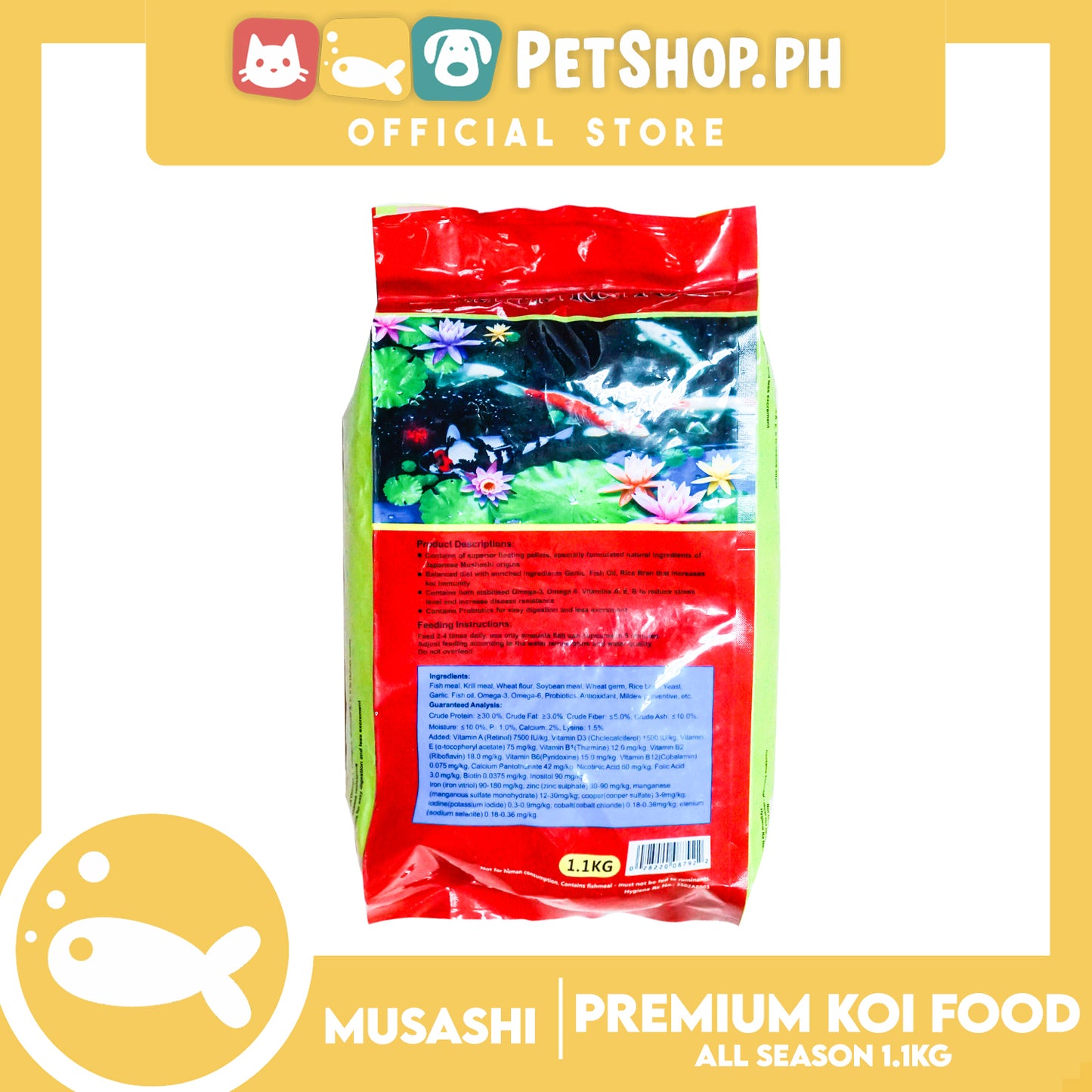 Musashi Koi Premium Koi Food 1.1kg (Healthy Natural Growth) Contains Superior Floating Pellets, Fish Food