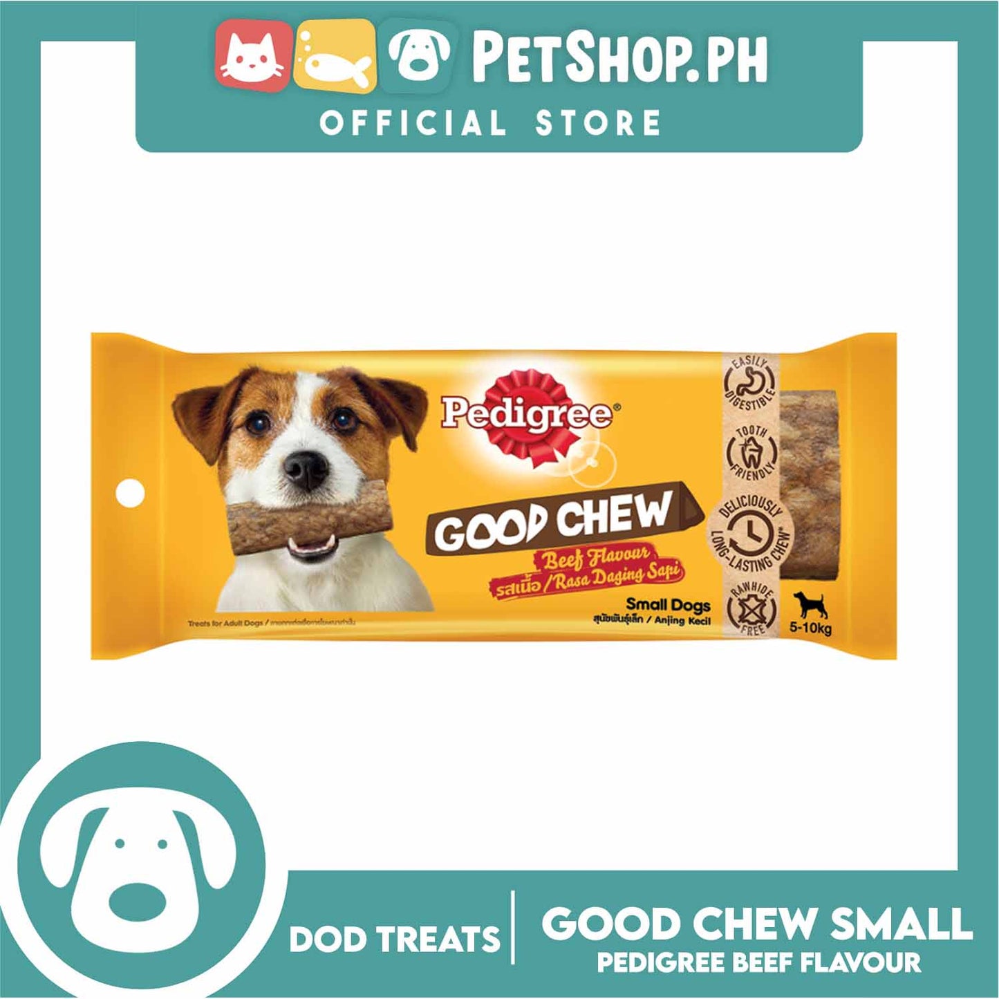Pedigree Good Chew For Small Dogs 5-10kg (Beef Flavor) Easily Digestible, Tooth Friendly, Deliciously Long Lasting Chew, Rawhide Free, Dog Chews, Dental Treats