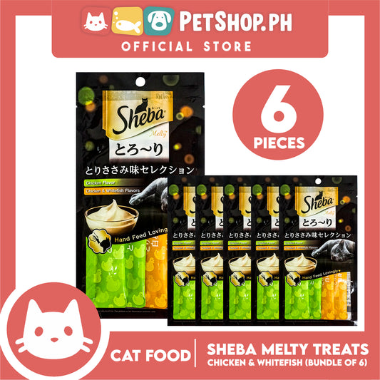 6pcs Sheba Melty Chicken and Chicken White Fish Flavors Hand Feed Lovingly 12g x 4 sachets Cat Treats