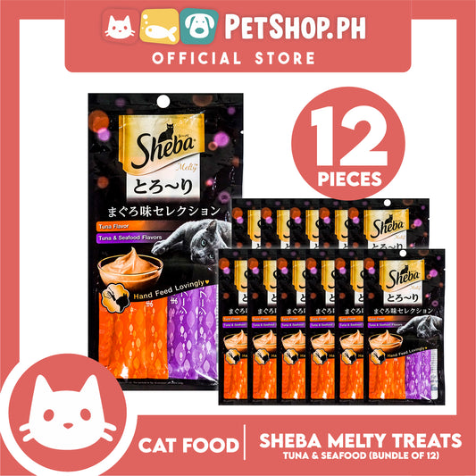 12pcs Sheba Melty Tuna Seafood Flavors Hand Feed Lovingly 12g x 48 sachets Cat Treats