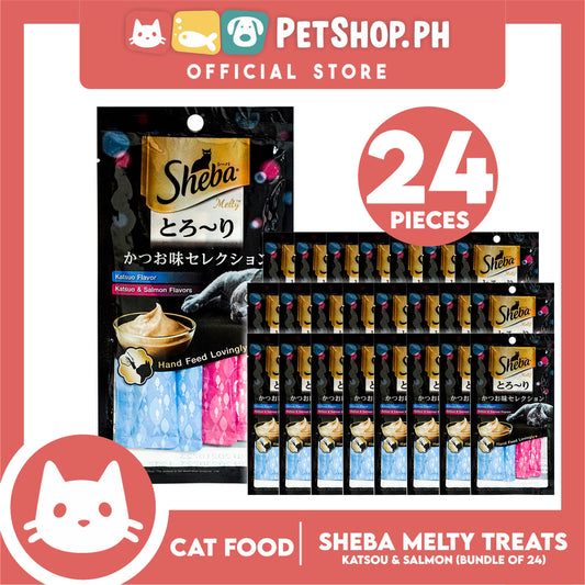24pcs Sheba Melty Katsuo and Salmon Flavors Hand Feed Lovingly 12g x 96 sachets Cat Treats