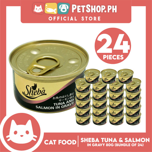 24pcs Sheba Succulent Tuna and Salmon in Gravy 85g Grain-Free Cat Wet Food