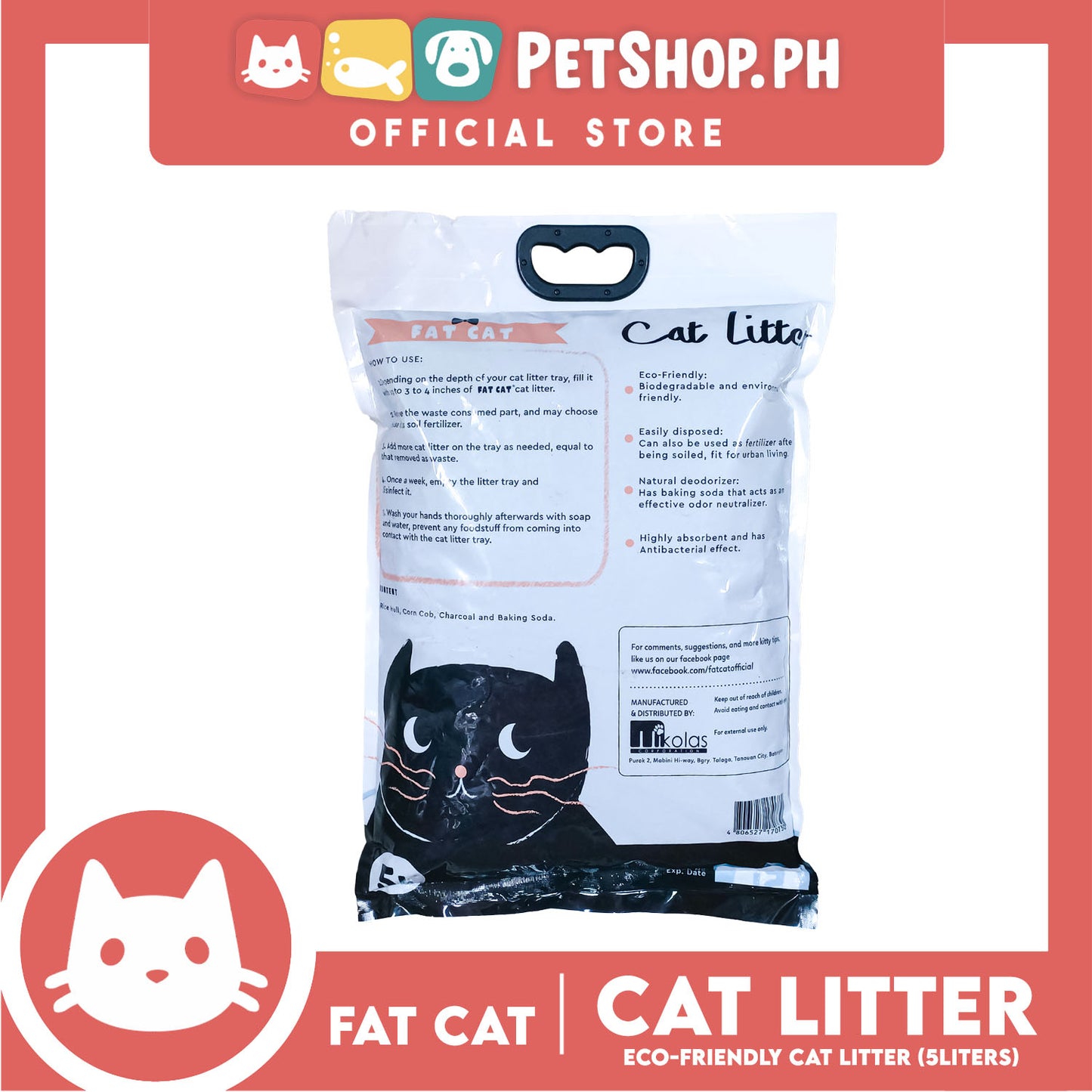 Fat Cat, Cat Litter Sand Eco Friendly, Easily Disposed With Natural Deodorizer 5 Litters