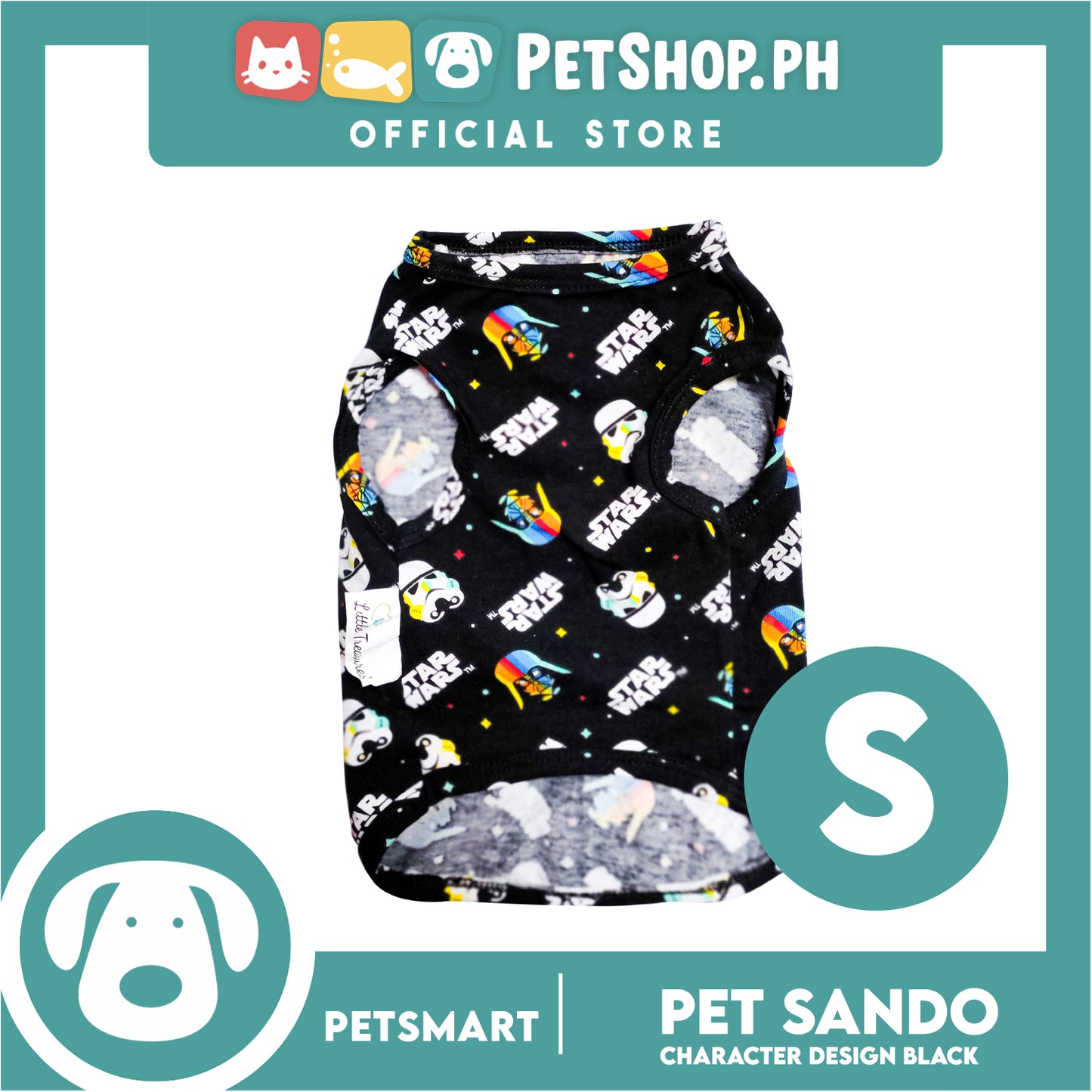 Pet Sando With Character Design, Black Color DG-CTN106S (Small) Perfect Fit For Dogs And Cats, Breathable Clothes, Soft Lightweight Pet Clothing