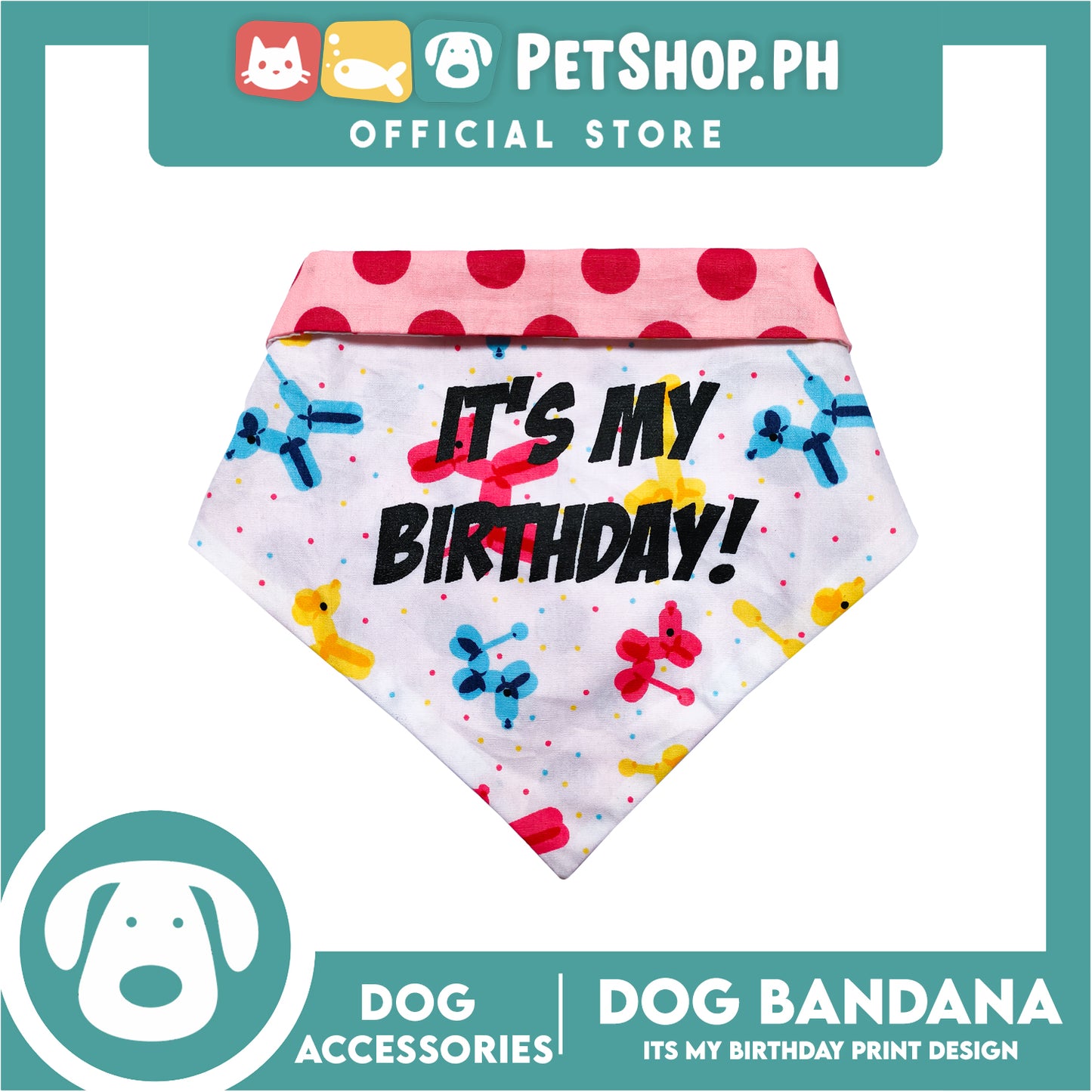 Pet Bandana Collar Scarf Reversible Its's My Birthday! Designs DB-CTN28L (Large) Perfect Fit For Dogs And Cats, Breathable, Soft Lightweight Pet Bandana