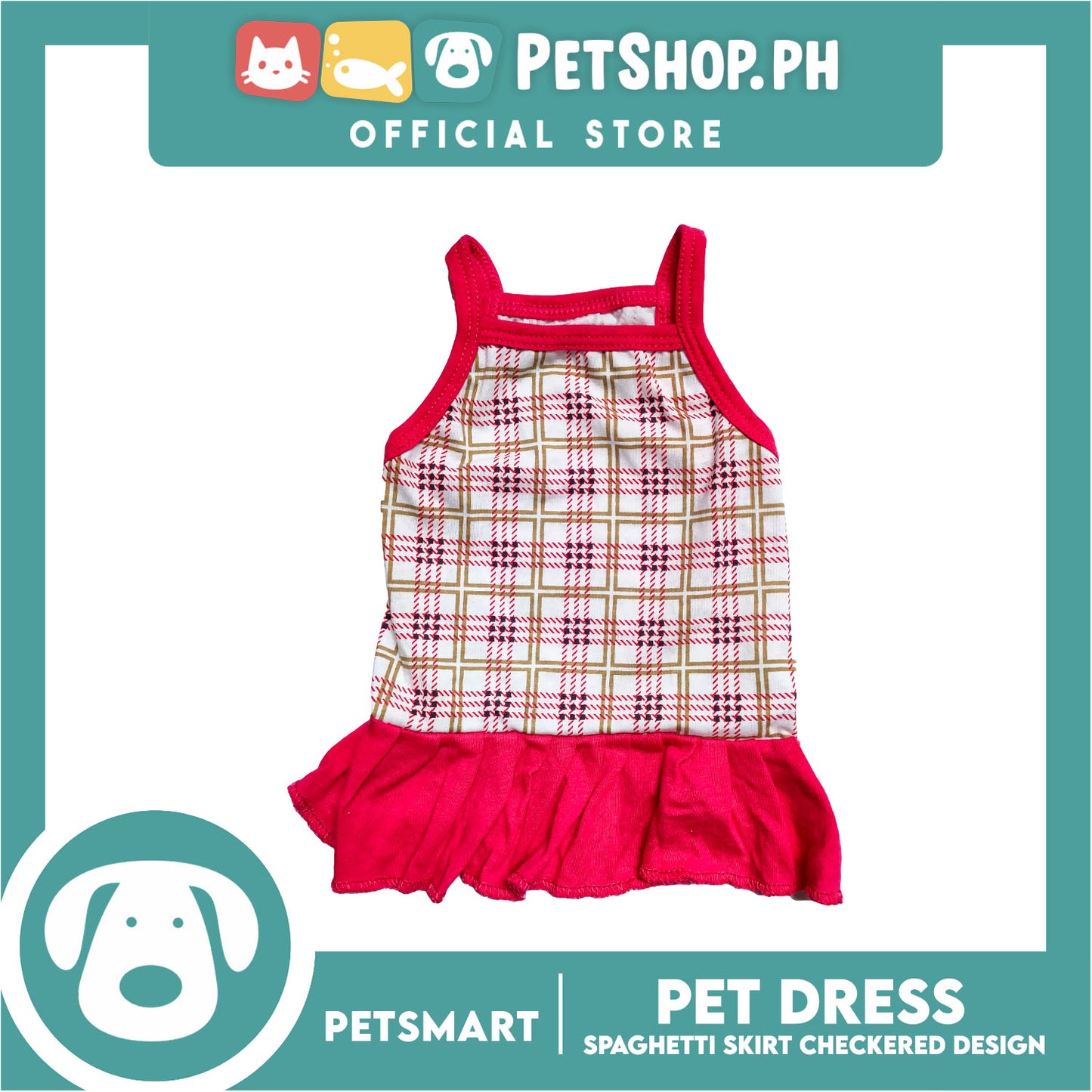 Pet Dress Spaghetti Skirt Checkered Design, Pink Color DG-CTN109L (Large)