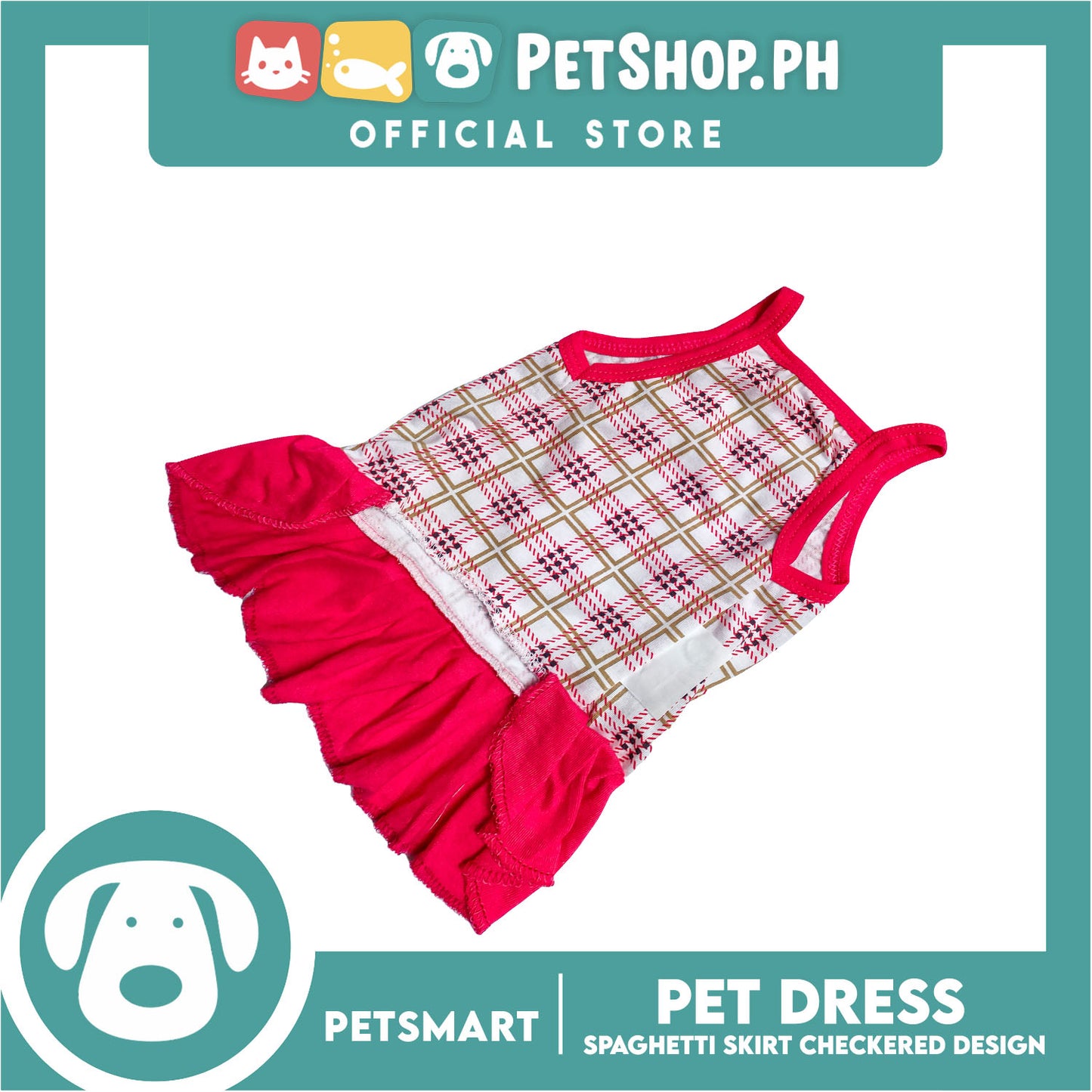 Pet Dress Spaghetti Skirt Checkered Design, Pink Color DG-CTN109L (Large)