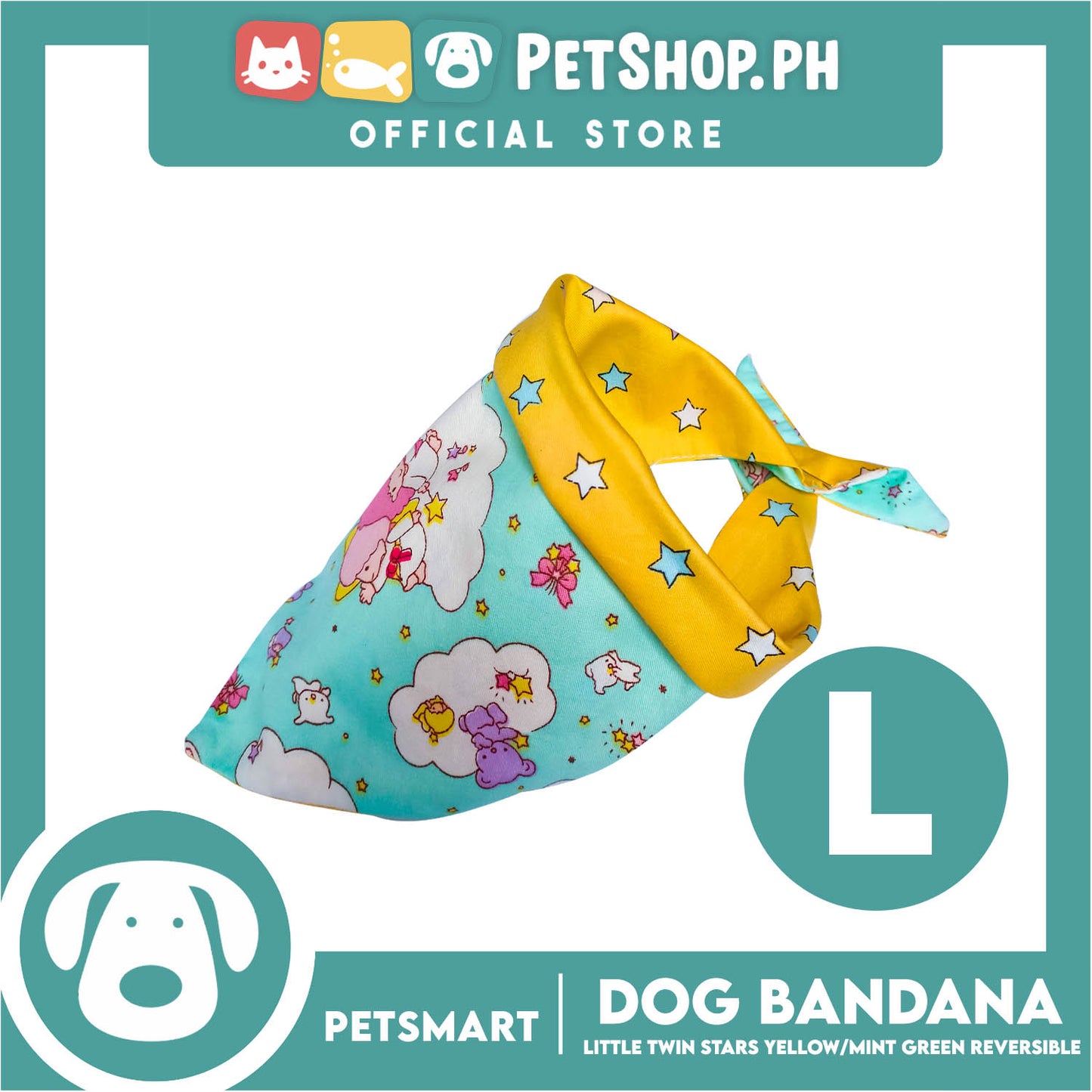 Pet Bandana Collar Scarf Reversible, Little Twin Stars Designs, Yellow Color DB-CTN22L (Large) Perfect Fit For Dogs And Cats, Breathable, Soft Lightweight Pet Bandana