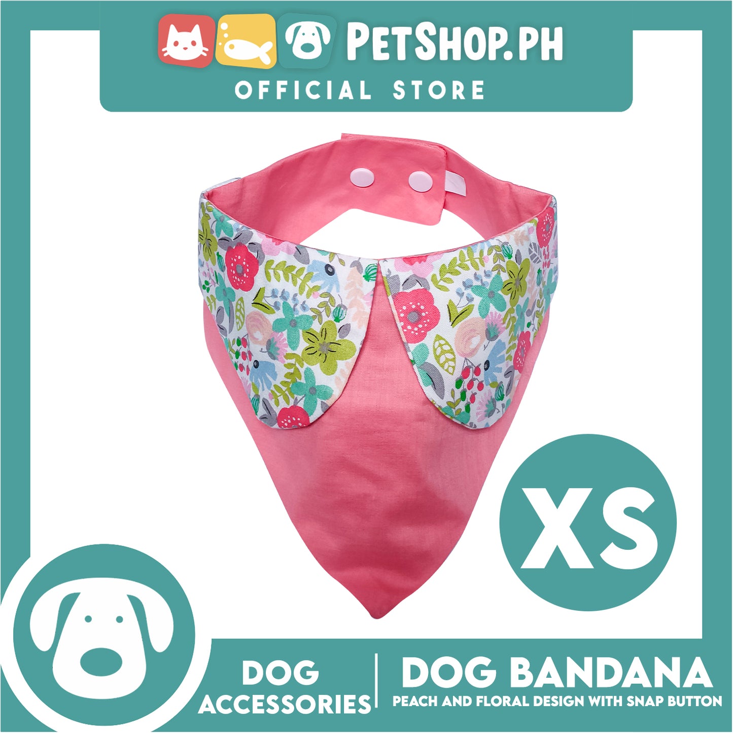 Pet Bandana Collar Scarf Reversible Tangerine With Pink Floral Collar Designs DB-CTN27XS (XS) Perfect Fit For Dogs And Cats, Breathable, Soft Lightweight Pet Bandana