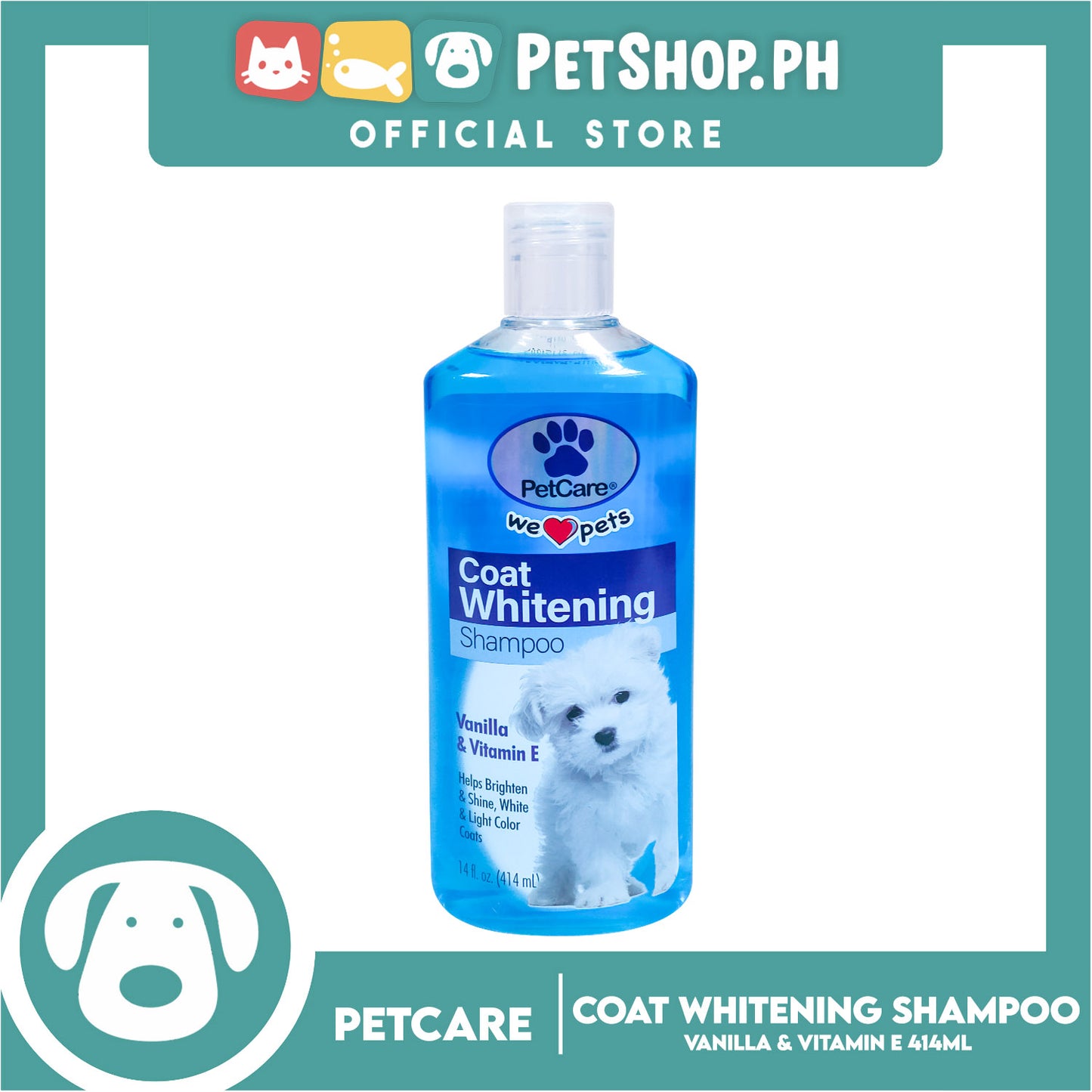 Pet Care Coat Whitening Shampoo 414ml (Vanilla And Vitamin E) Helps Brighten And Shine, White And Light Color Coats, Dog Shampoo