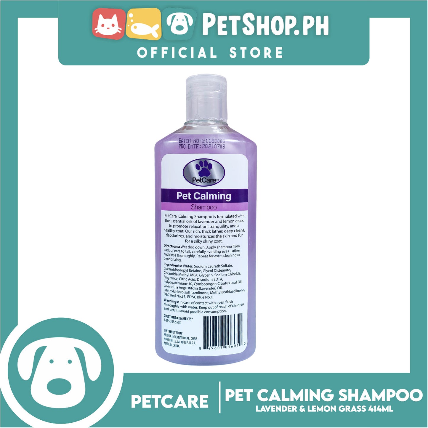 Pet Care Pet Calming Shampoo 414ml (Lavender And Lemon Grass) Helps Sooth And Relax Your Pet, Cleans And Conditions, Dog Shampoo
