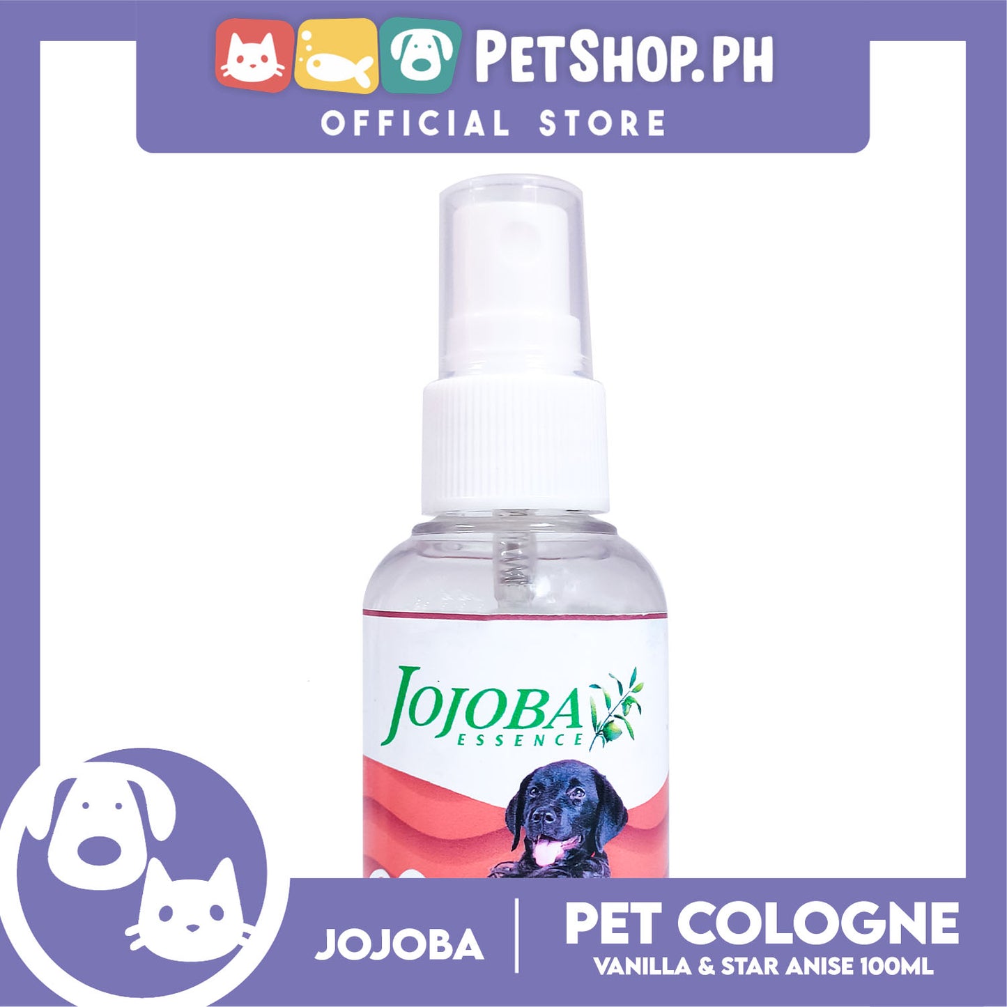 Jojoba Essence Pet Cologne Spray 100ml (Vanilla And Star Anise Scent) Organic, Hypo Allergenic, Long Lasting Scent, Pet Cologne For Cats And Dogs