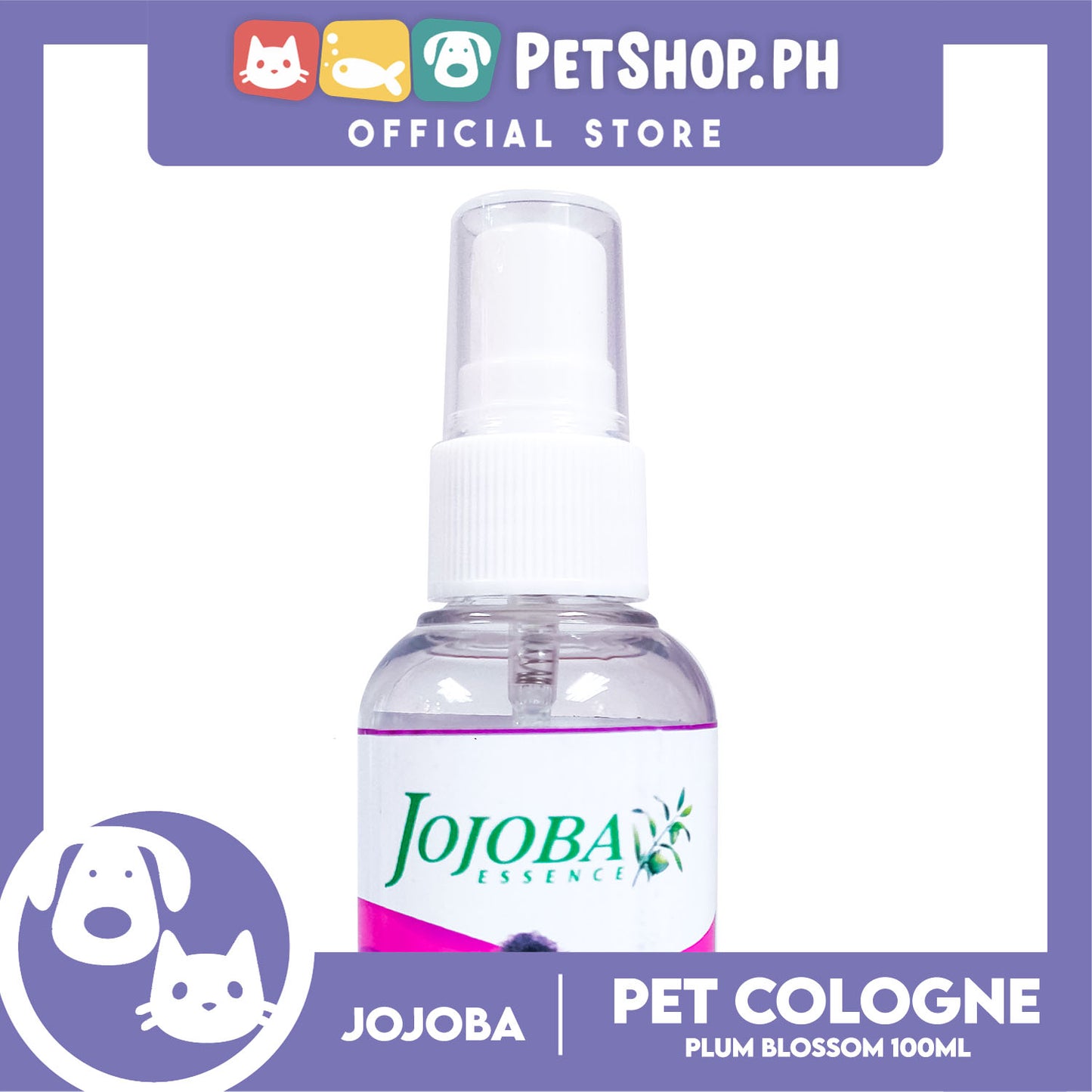 Jojoba Essence Pet Cologne Spray 100ml (Plum Blossom Scent) Organic, Hypo Allergenic, Long Lasting Scent, Pet Cologne For Cats And Dogs