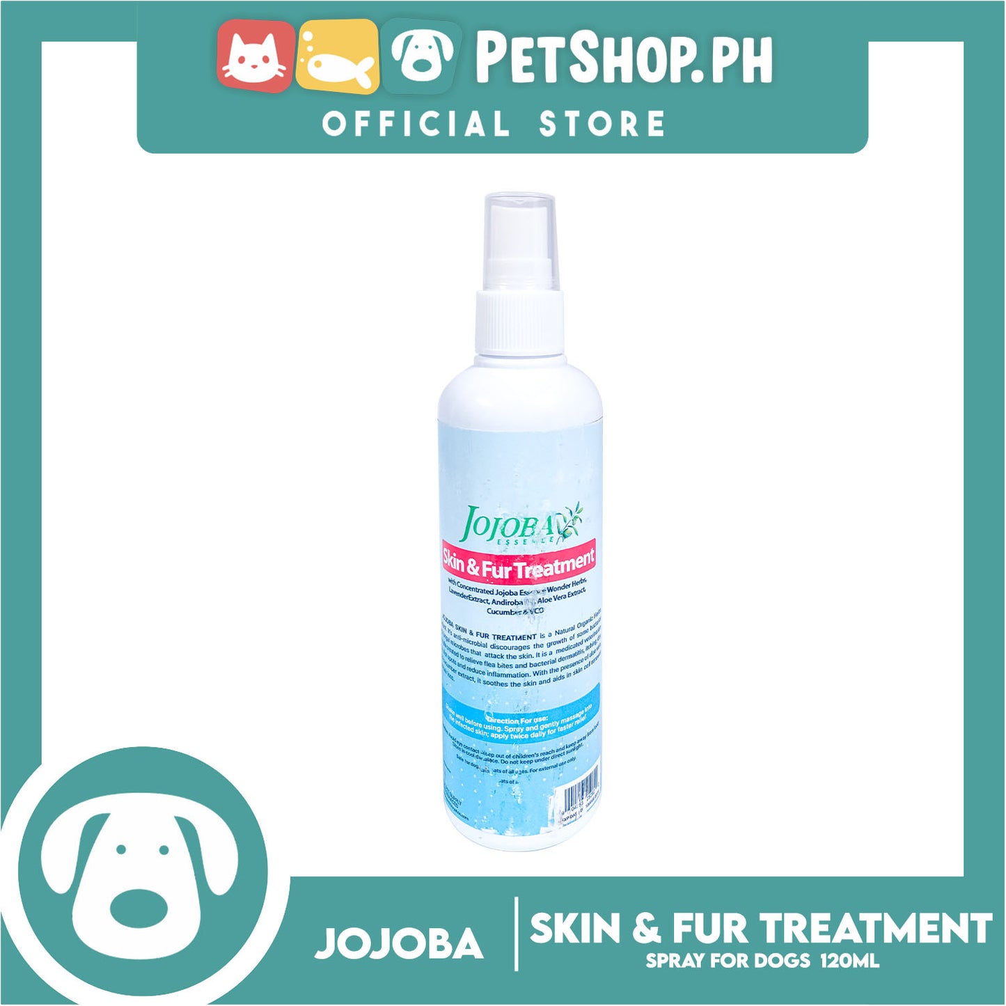 Jojoba Essence Skin And Fur Treatment Spray 120ml Anti-Fungal, Anti-Parasite, Anti-Bacterial For Dogs