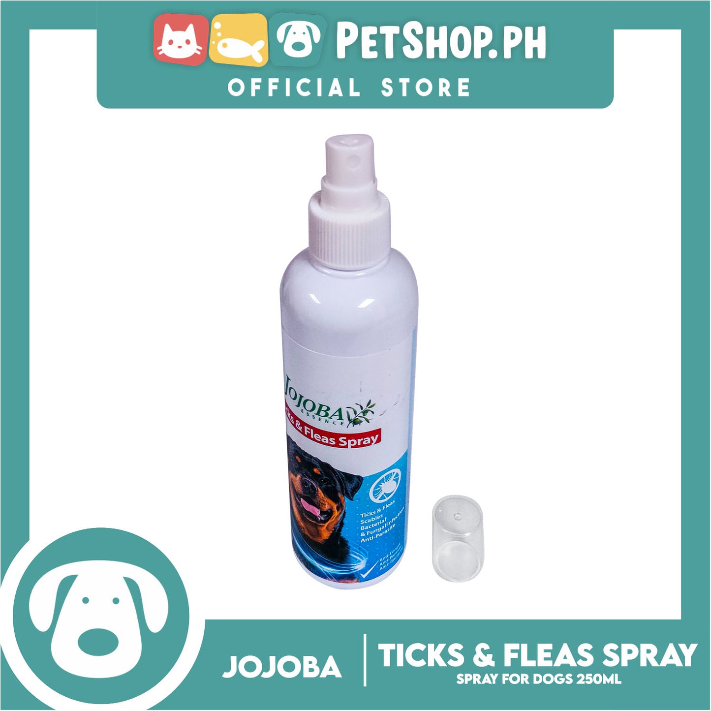 Jojoba Essence Ticks And Fleas Spray 250ml Anti-Fungal, Anti-Parasite, Anti-Bacterial For Dogs