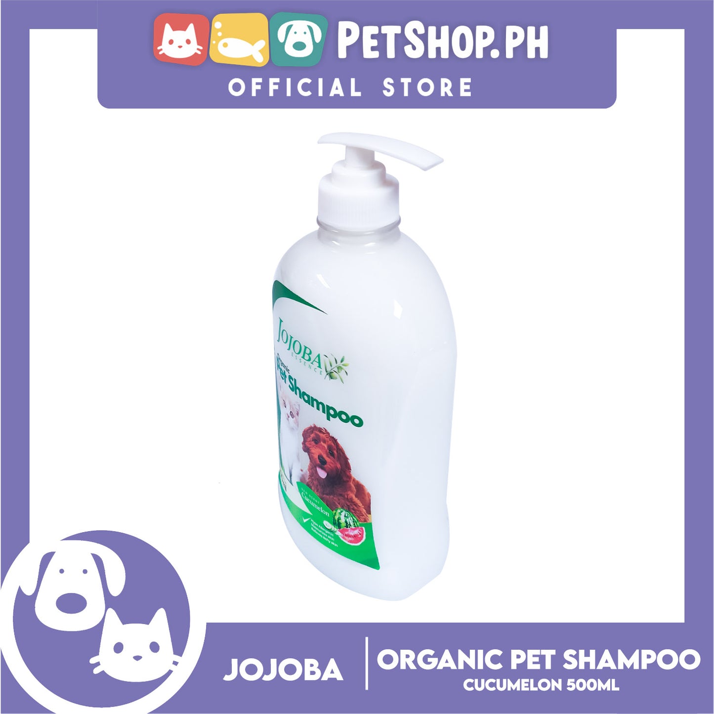 Jojoba Essence Organic Pet Shampoo 500ml (Cucumelon) Safe For Daily Use For Your Cats And Dogs