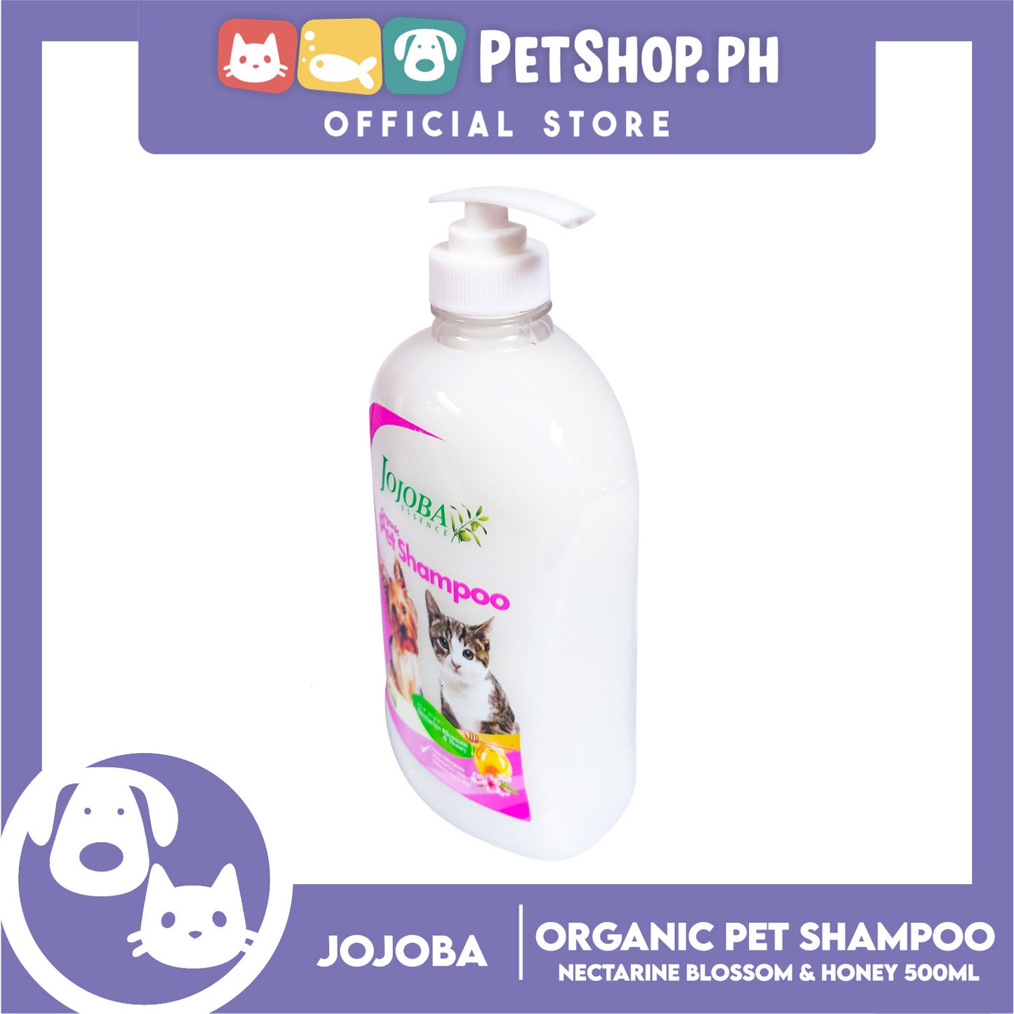 Jojoba Essence Organic Pet Shampoo 500ml (Nectarin Blossom And Honey) Safe For Daily Use For Your Cats And Dogs