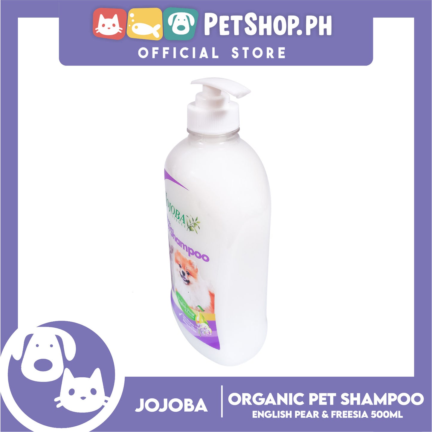Jojoba Essence Organic Pet Shampoo 500ml (English Pear And Freesia) Safe For Daily Use For Your Cats And Dogs