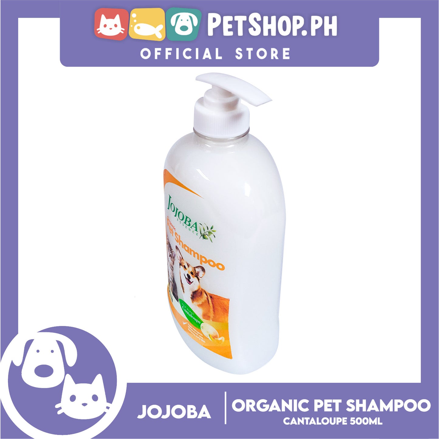 Jojoba Essence Organic Pet Shampoo 500ml (Cantaloupe) Safe For Daily Use For Your Cats And Dogs