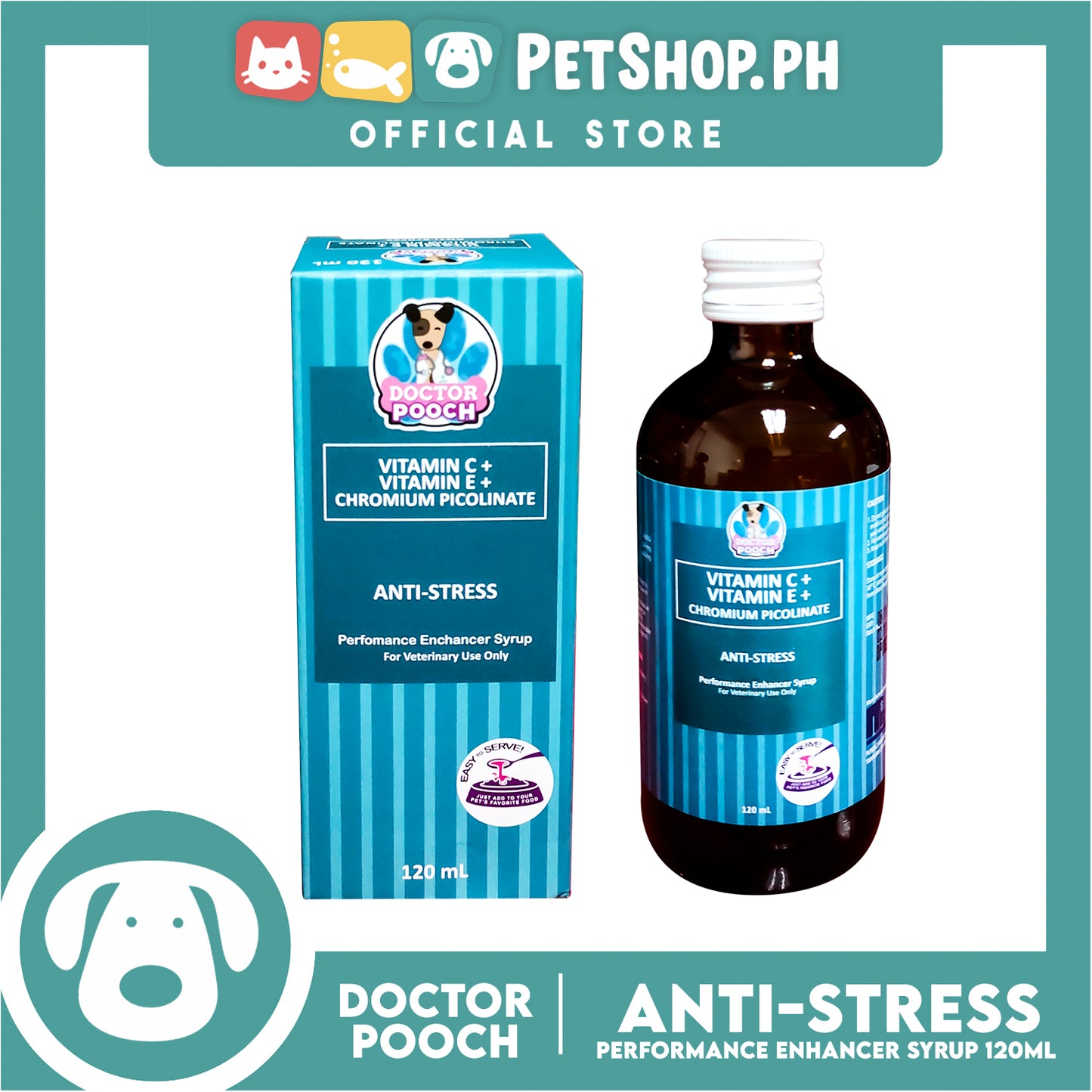 Doctor Pooch Anti Stress Multivitamins 120ml Vitamin C + Vitamin E + Chromium Picolinate For Puppies And Adult Dogs