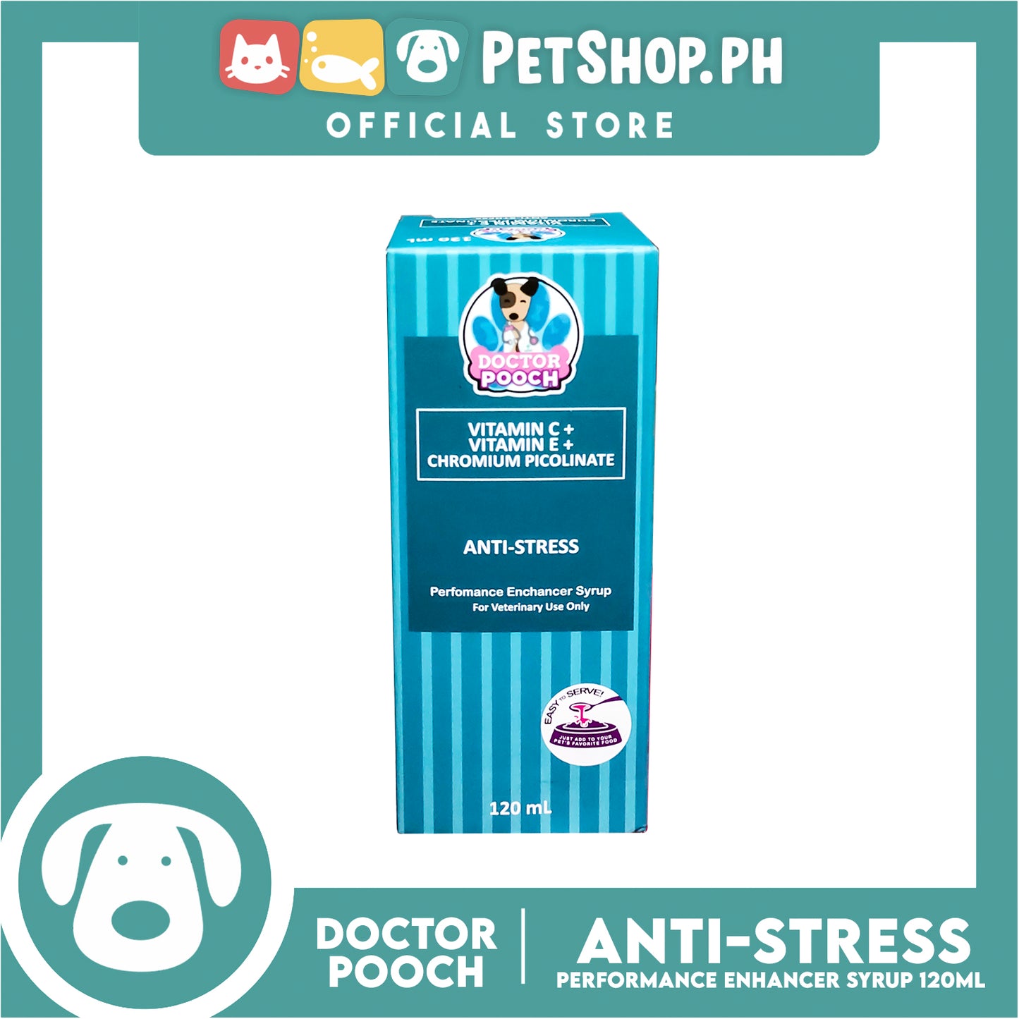 Doctor Pooch Anti Stress Multivitamins 120ml Vitamin C + Vitamin E + Chromium Picolinate For Puppies And Adult Dogs