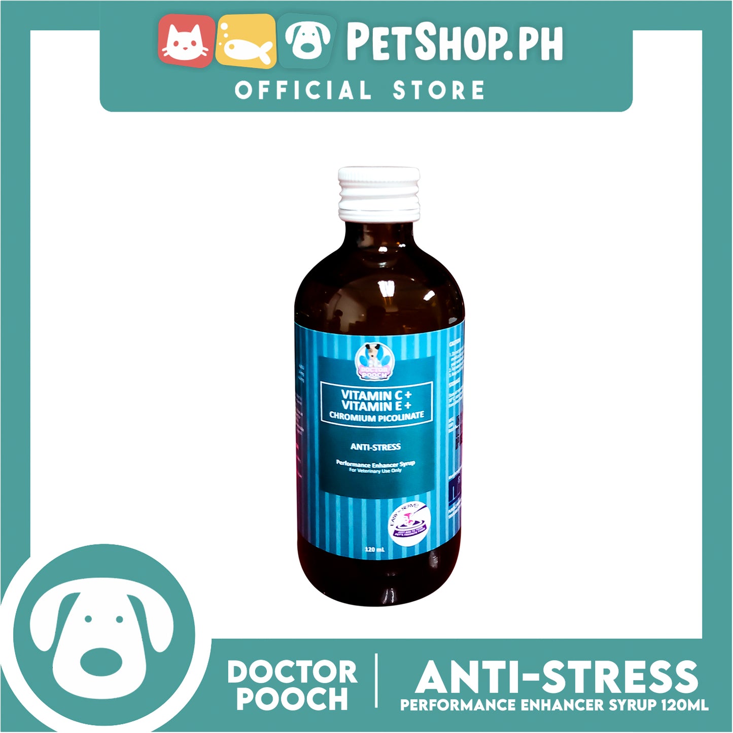 Doctor Pooch Anti Stress Multivitamins 120ml Vitamin C + Vitamin E + Chromium Picolinate For Puppies And Adult Dogs