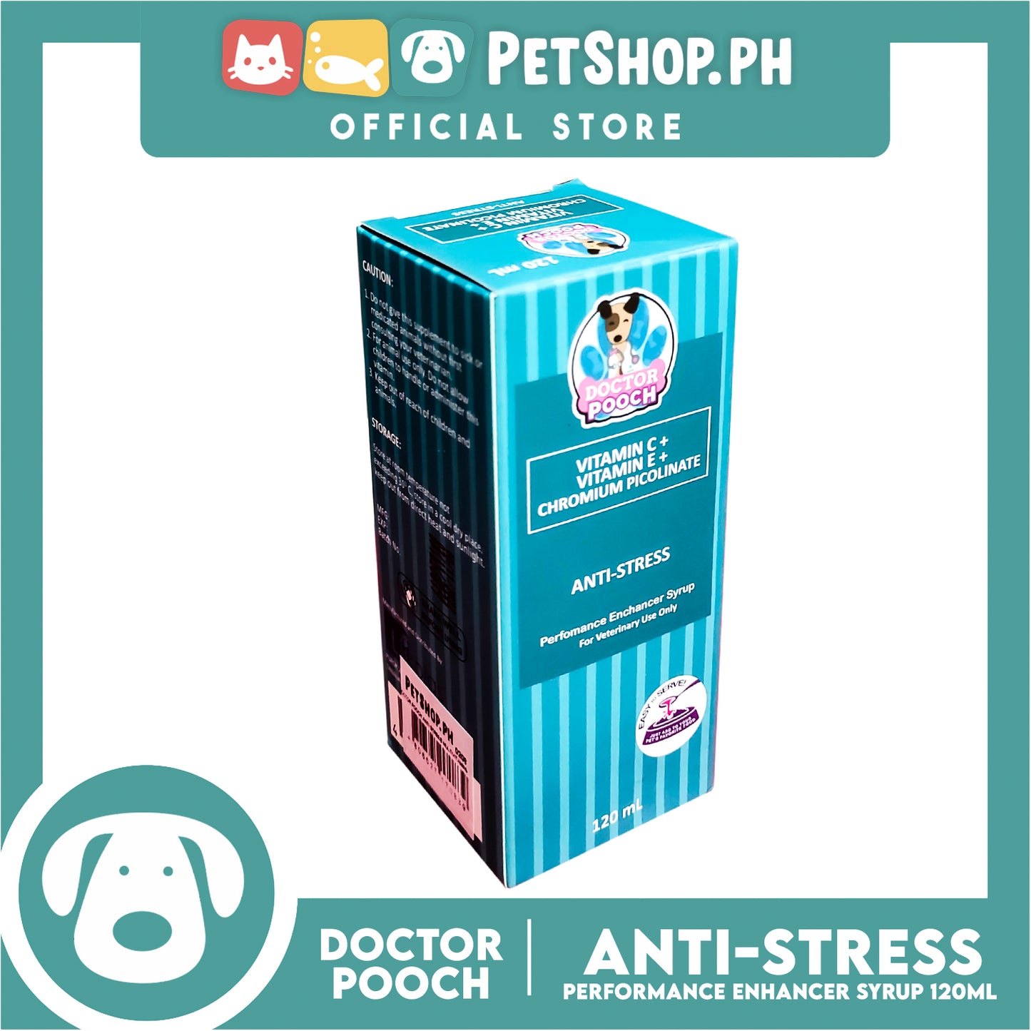 Doctor Pooch Anti Stress Multivitamins 120ml Vitamin C + Vitamin E + Chromium Picolinate For Puppies And Adult Dogs