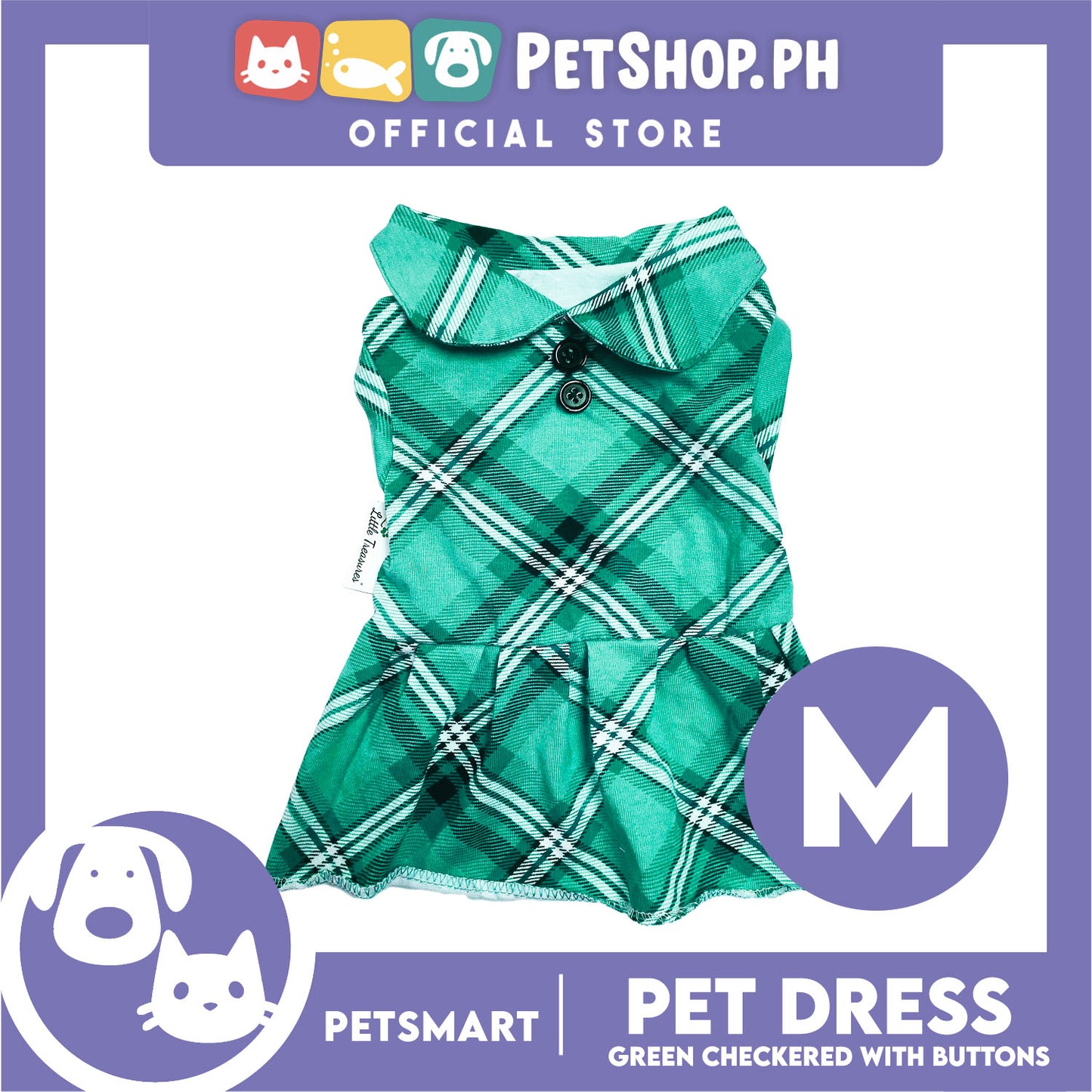 Pet Dress Checkered Green With Buttons Dress DG-CTN115M (Medium)