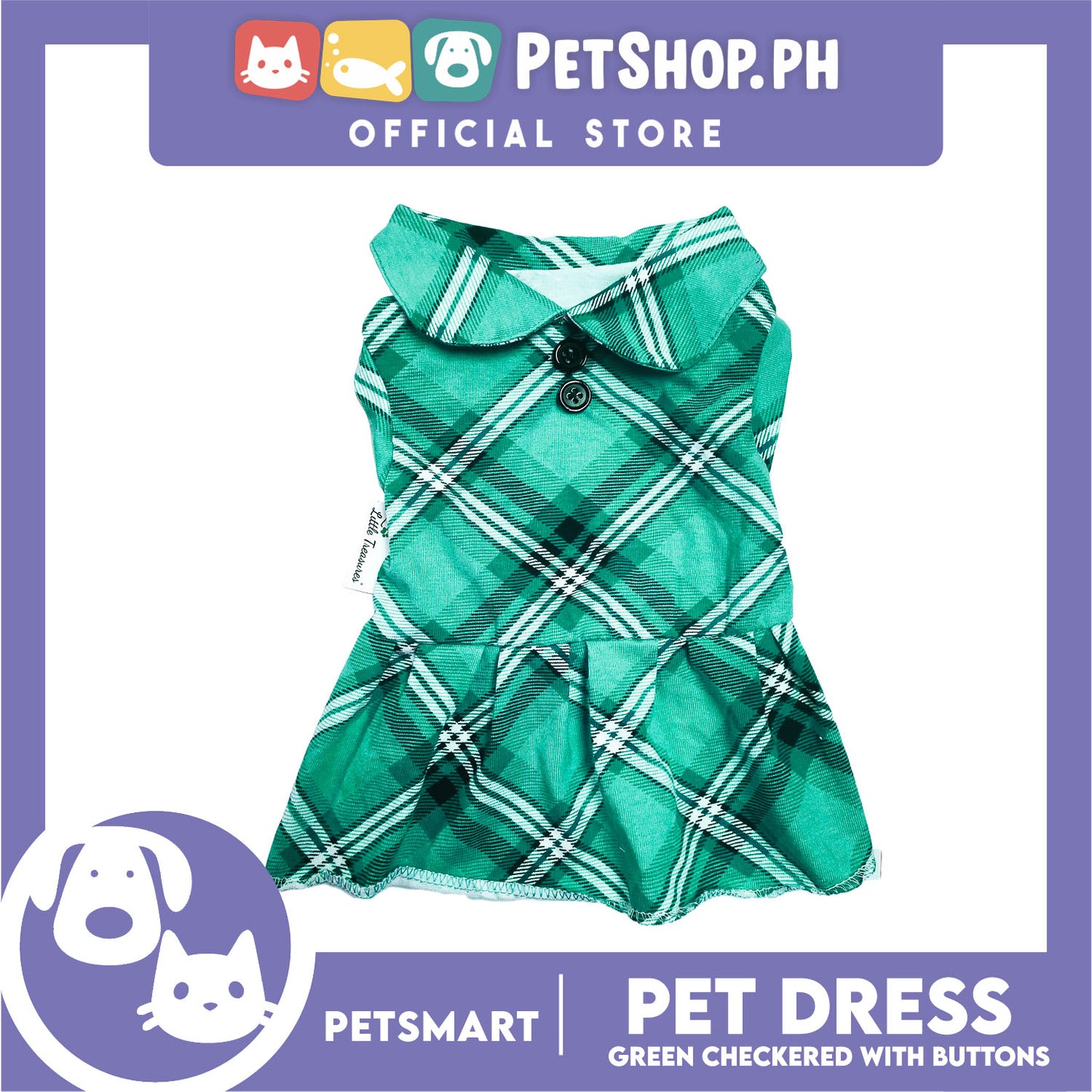 Pet Dress Checkered Green With Buttons Dress DG-CTN115M (Medium)