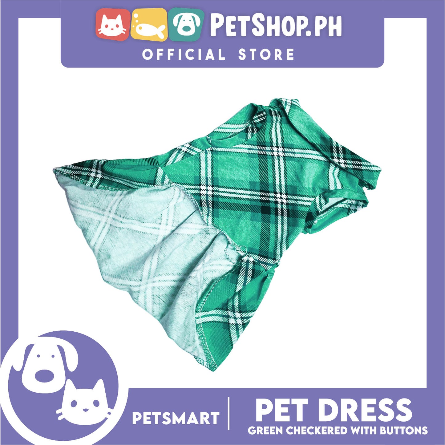 Pet Dress Checkered Green With Buttons Dress DG-CTN115M (Medium)