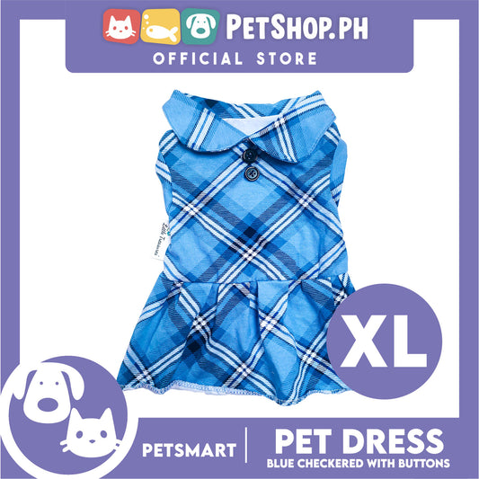 Pet Dress Checkered Blue With Buttons Dress DG-CTN116XL (XL) Perfect Fit For Dogs And Cats, Breathable Dress Clothes, Soft Lightweight Pet Clothing