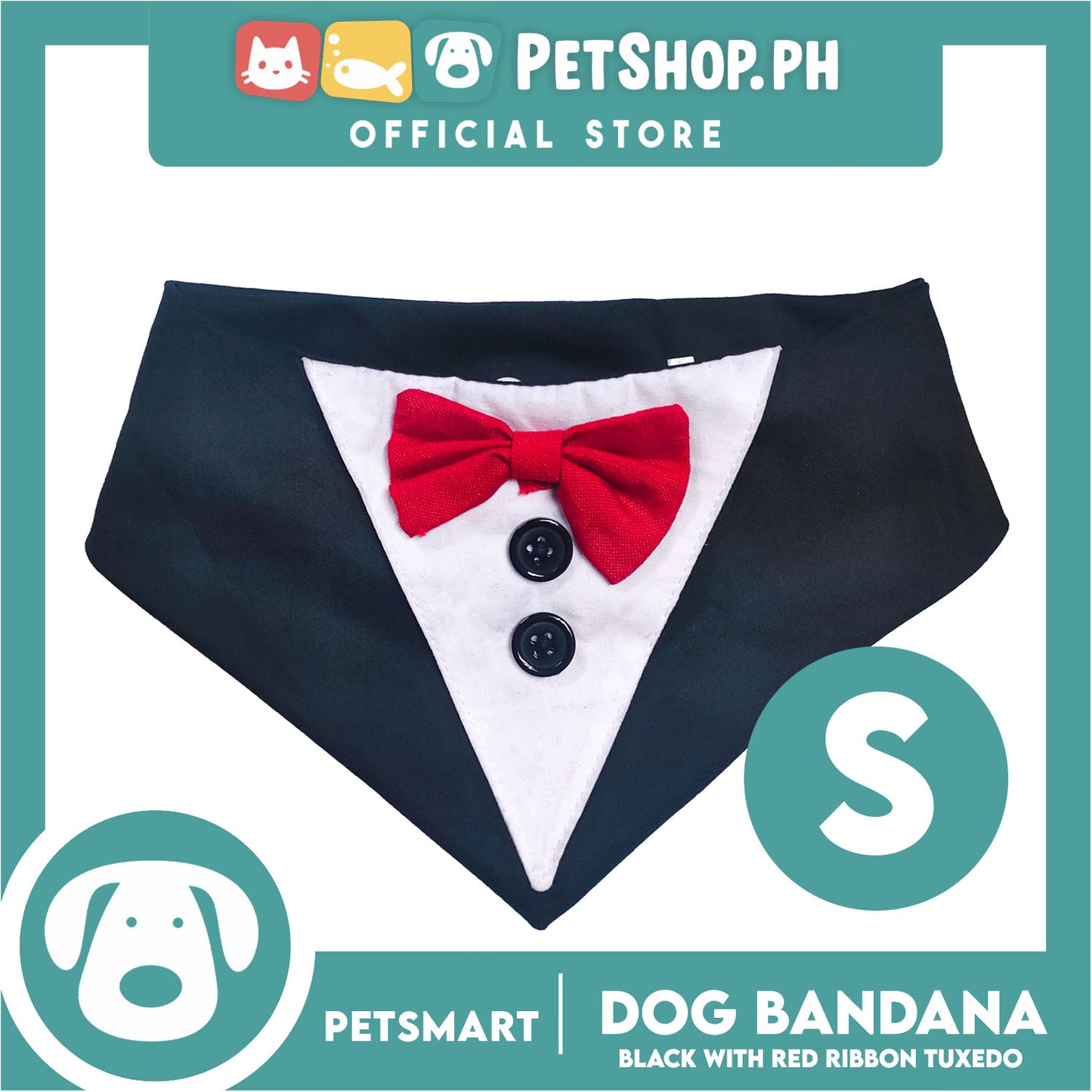 Pet Necktie Bandana Collar Scarf Black Tuxedo With Red Bow Tie Design DB-CTN29S (Small) Perfect Fit For Dogs And Cats, Breathable, Soft Lightweight Pet Bandana Scarf