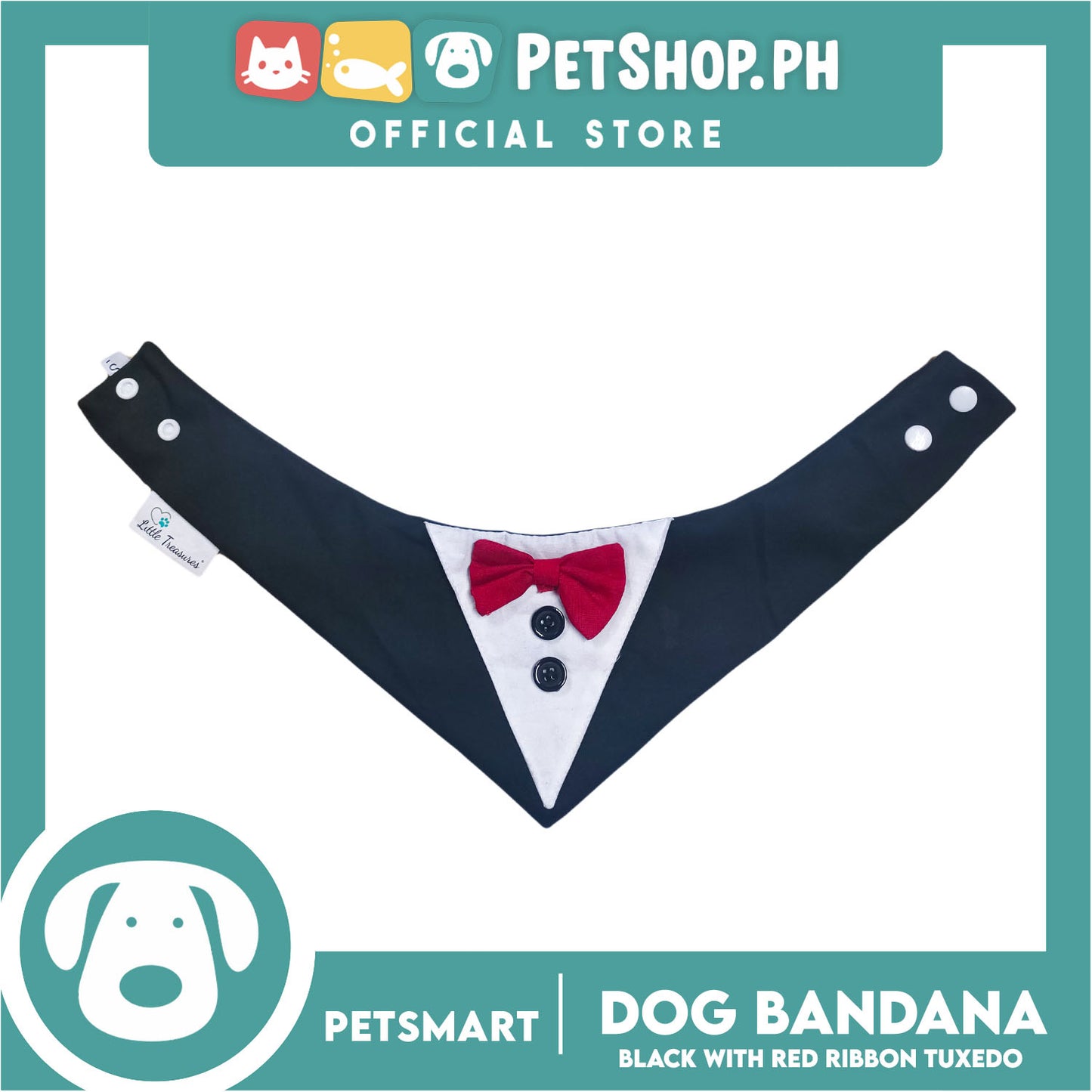 Pet Necktie Bandana Collar Scarf Black Tuxedo With Red Bow Tie Design DB-CTN29M (Medium) Perfect Fit For Dogs And Cats, Breathable, Soft Lightweight Pet Bandana Scarf