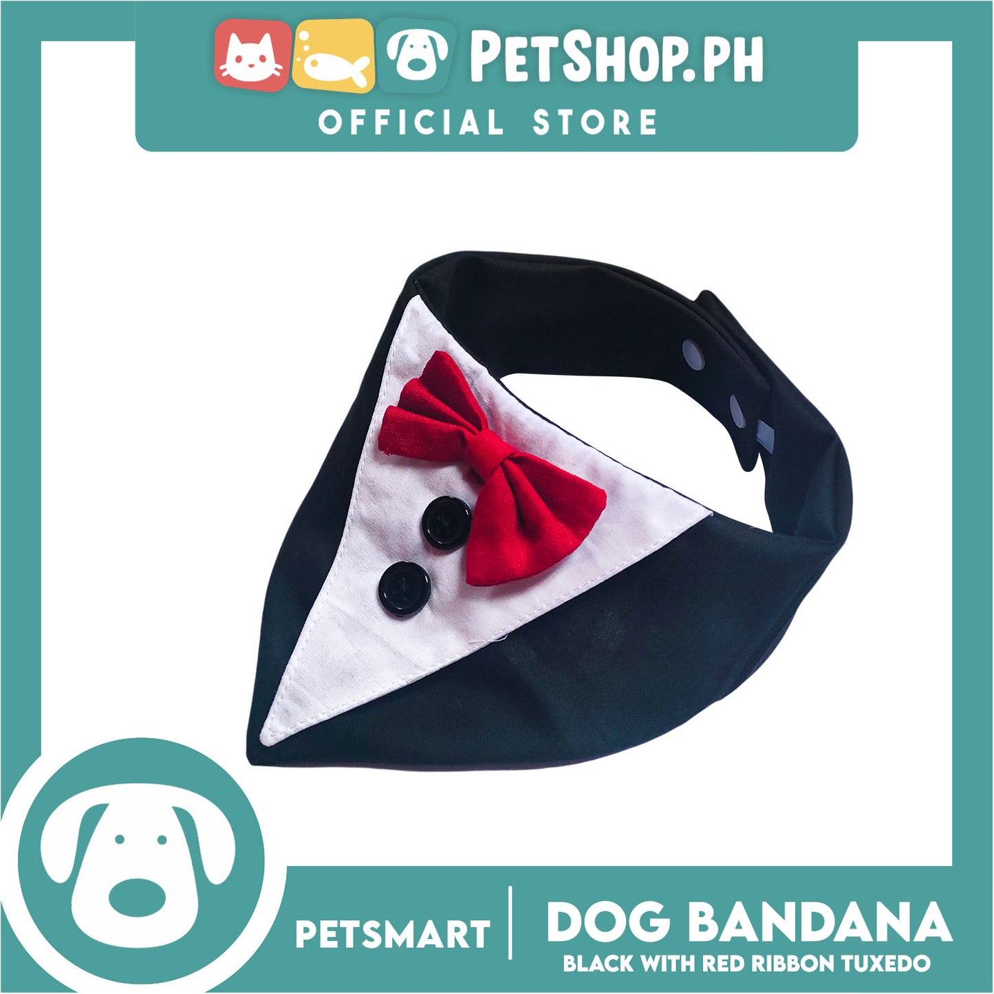Pet Necktie Bandana Collar Scarf Black Tuxedo With Red Bow Tie Design DB-CTN29M (Medium) Perfect Fit For Dogs And Cats, Breathable, Soft Lightweight Pet Bandana Scarf