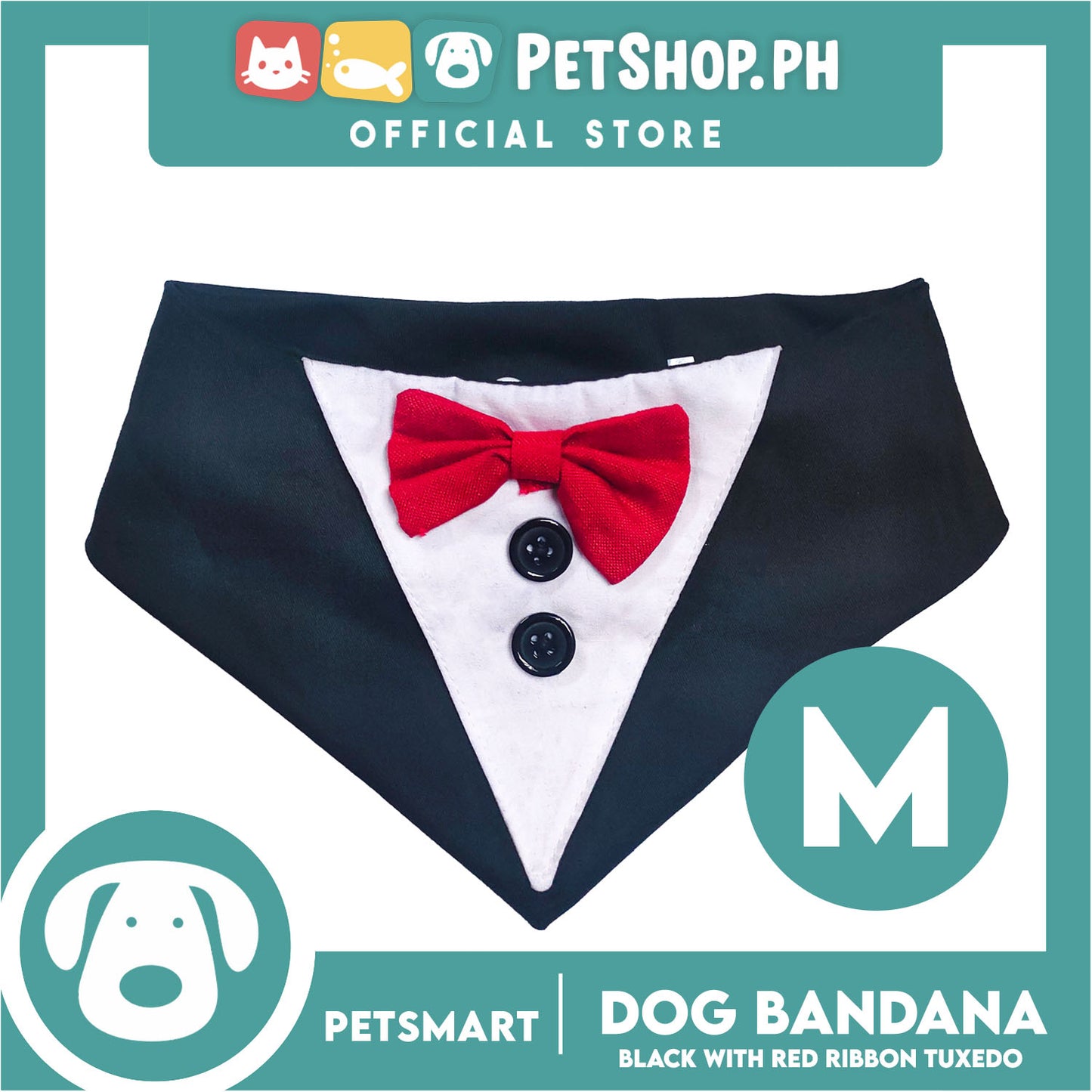 Pet Necktie Bandana Collar Scarf Black Tuxedo With Red Bow Tie Design DB-CTN29M (Medium) Perfect Fit For Dogs And Cats, Breathable, Soft Lightweight Pet Bandana Scarf