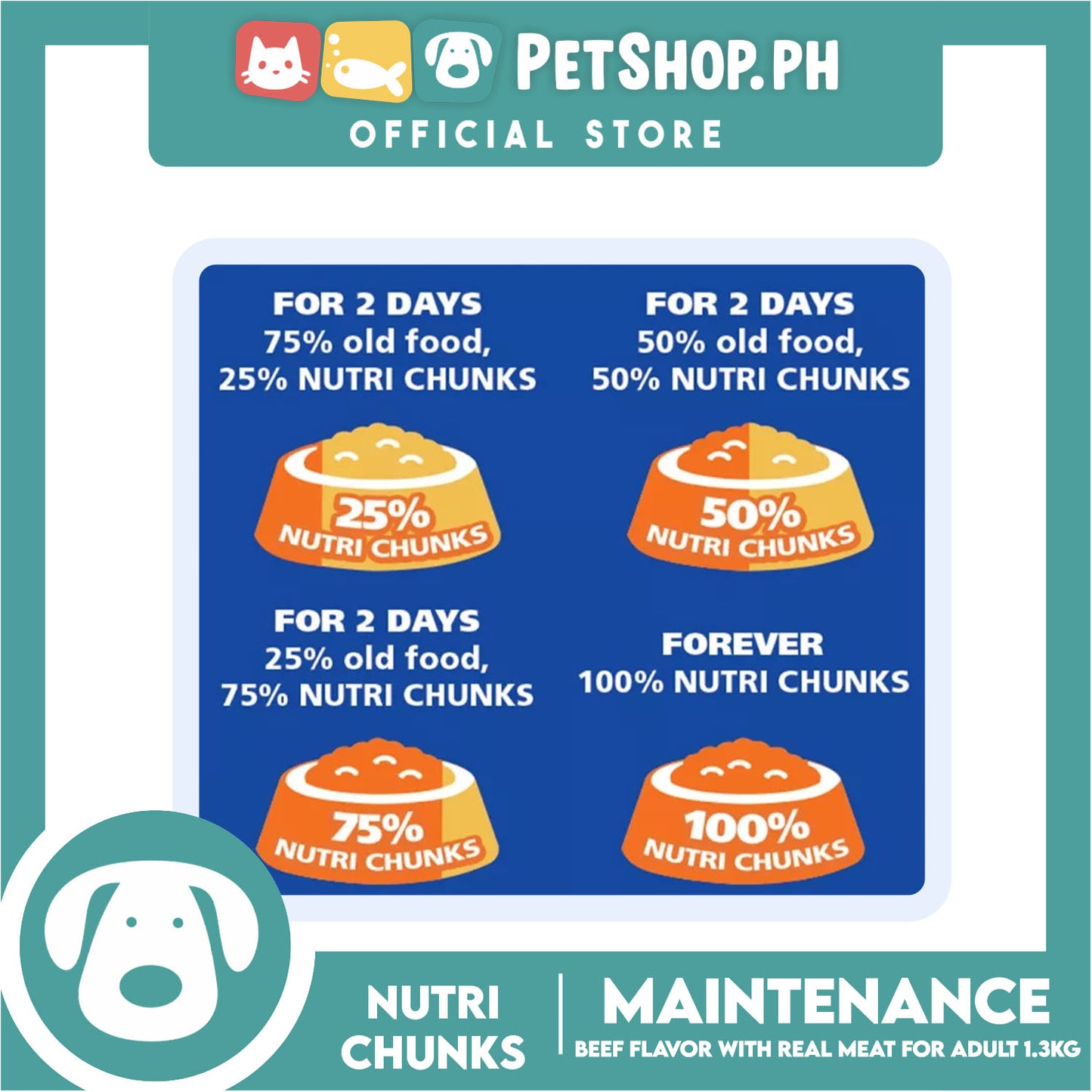 Nutri Chunks Maintenance Premium Dog Food, Adult For All Breeds 1.3kg (Beef Flavor With Real Meat) 100% Complete And Balanced Nutrition, Dog Food
